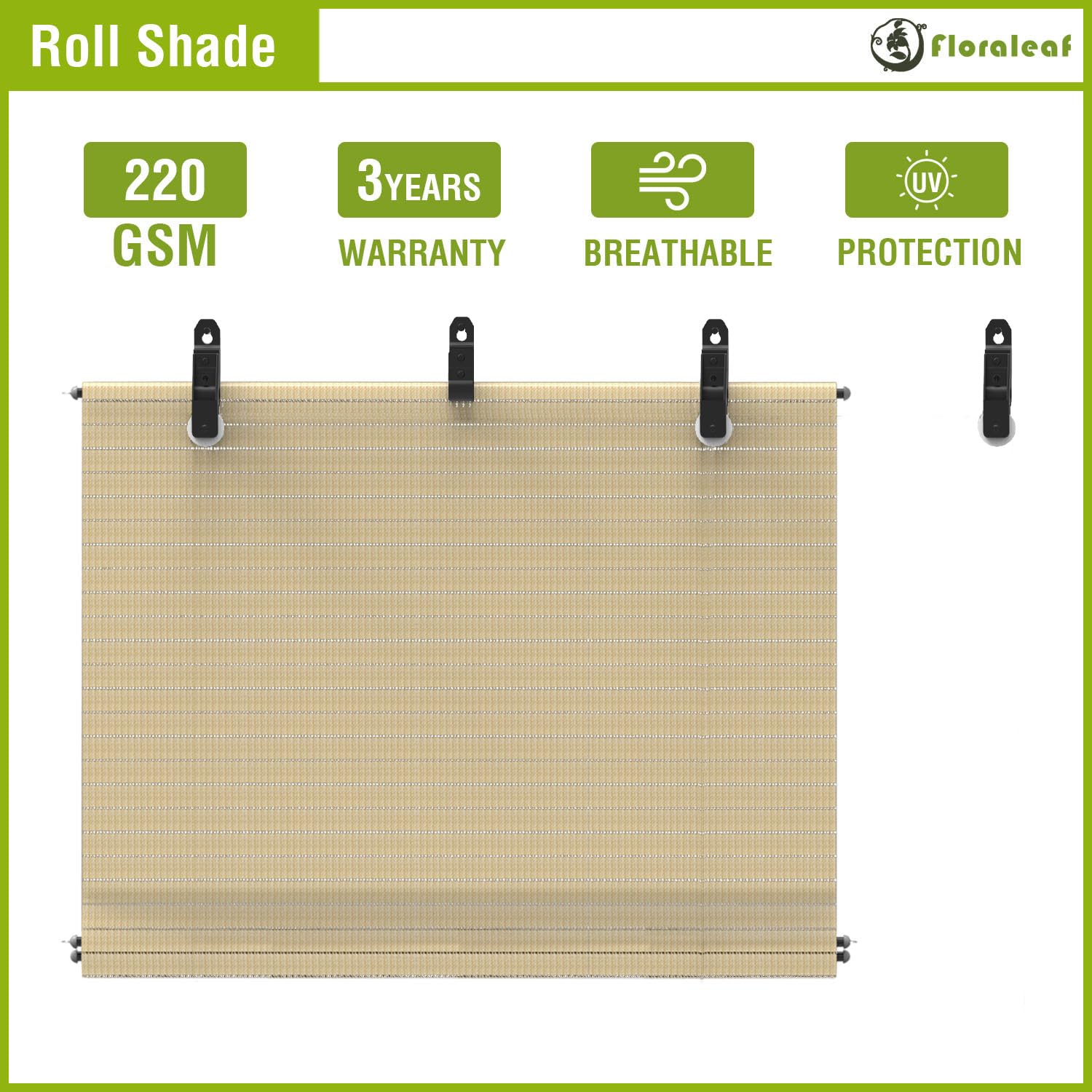 Outdoor Roller Shades 8'W x 6.5'H - Beige Hollow Out Sunshade Window Blinds for Porch, Deck, Patio, Balcony & Pergola - UV Protection & Privacy Screen - Perfect for Backyard, Gazebo and Outdoor Living Spaces