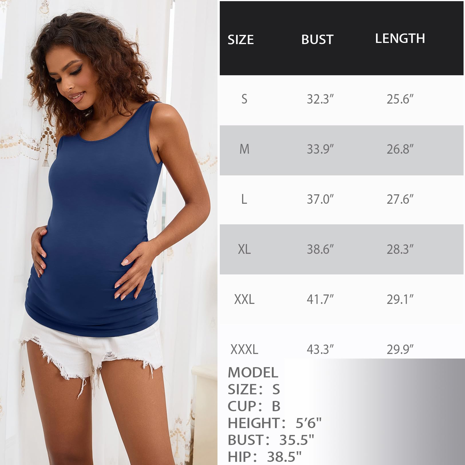 Women's Maternity Tank Tops - Ruched Sleeveless Basic Shirts & Pregnancy Tees for Comfortable Maternity Wear | Perfect for Casual Outfits, Layering, and Everyday Pregnancy Comfort