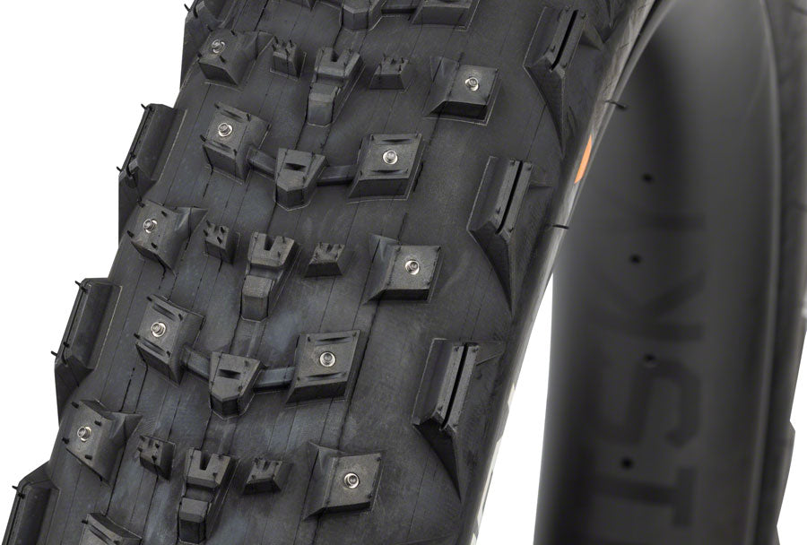 45NRTH Dillinger 4 Studded Bike Tire - 26 x 4.2 Inch Tubeless Folding Winter Tire with 168 Large Concave Carbide Studs (120 TPI, Black) - Perfect for Snow & Ice Cycling, Fat Bike Winter Commuting, and Mountain Biking in Extreme Cold Conditions