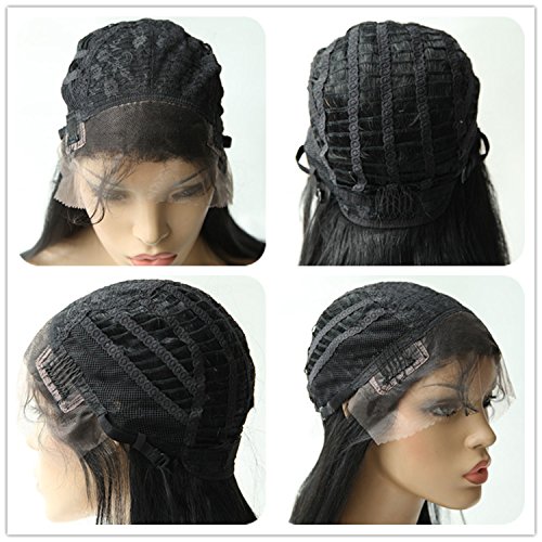 Brazilian Straight Silky Virgin Human Hair Lace Front Wig - 18 Inch Glueless Natural Black (Dyeable) for Everyday Wear, Parties & Special Occasions