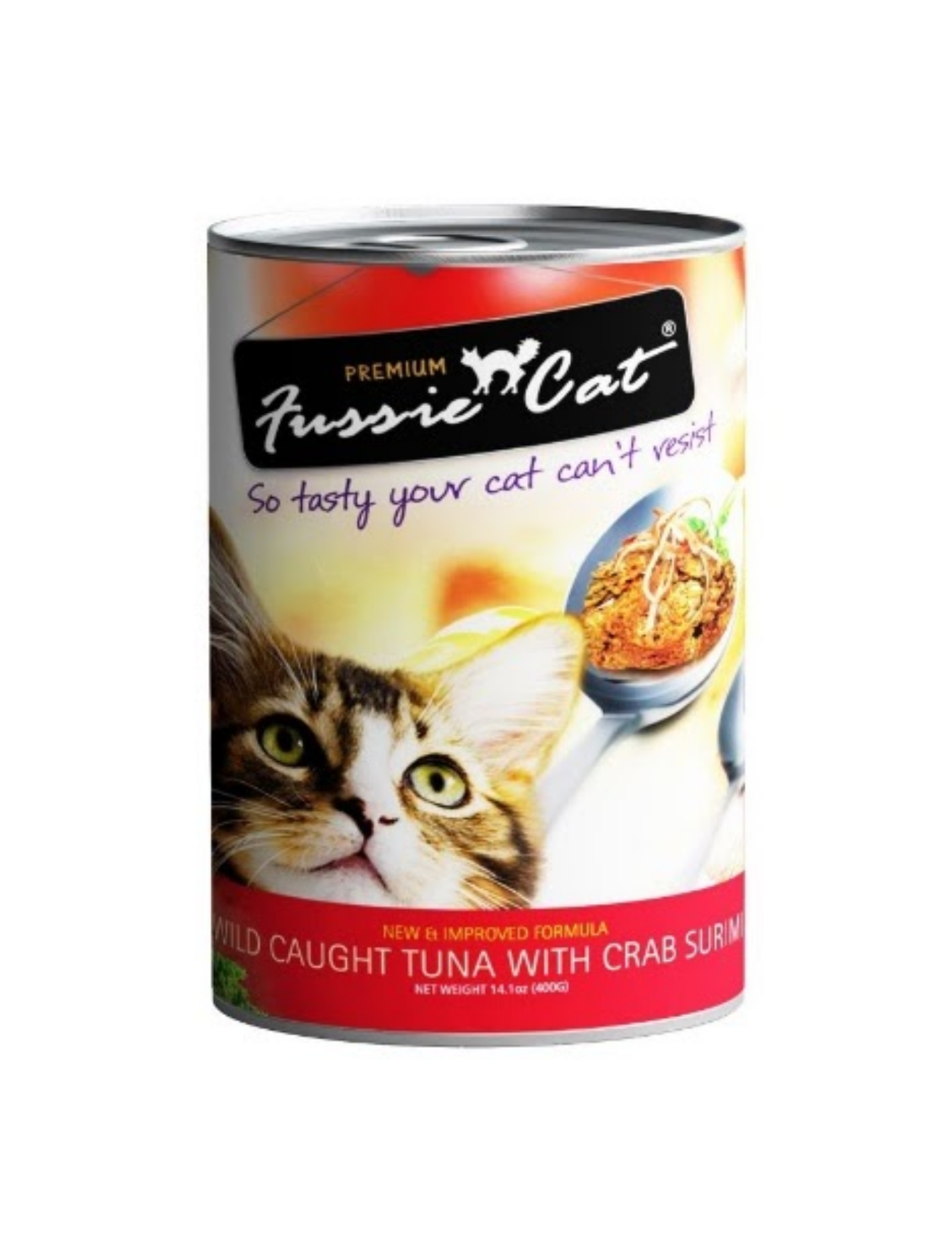 Premium Fussie Cat Wild Caught Tuna with Crab Surimi Cat Food - 400g Grain-Free Wet Food for Adult Cats - High Protein Meal for Indoor & Outdoor Felines - Perfect for Mealtime, Treats, or Mixing with Dry Food