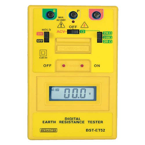 BST-ET52 Digital Ground Resistance Tester with Timer - Professional Earth Ground Tester for Electrical Safety Testing | Perfect for Industrial, Commercial & Home Electrical Maintenance