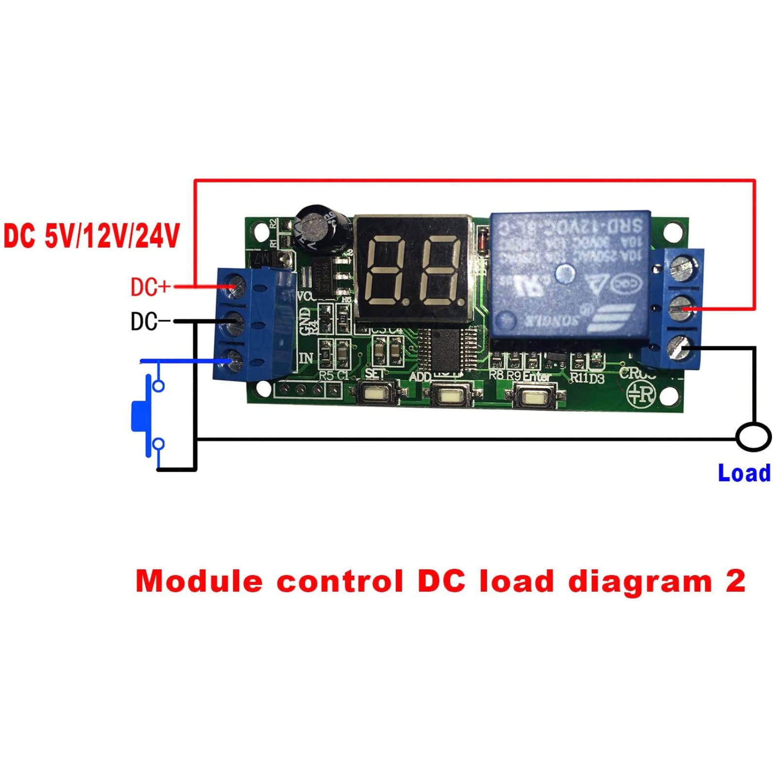 12V Digital LED Display Infinite Cycle Timer Relay Module - Adjustable ON/OFF Delay Switch for Home Automation, Industrial Control & DIY Projects (DC 5V/12V/24V Compatible)
