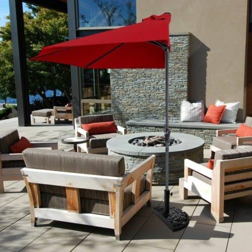 WO Home Furniture 9 FT Half Outdoor Market Patio Umbrella with Weighted Base Kit - Perfect for Backyard, Poolside, Restaurant & Outdoor Dining Areas