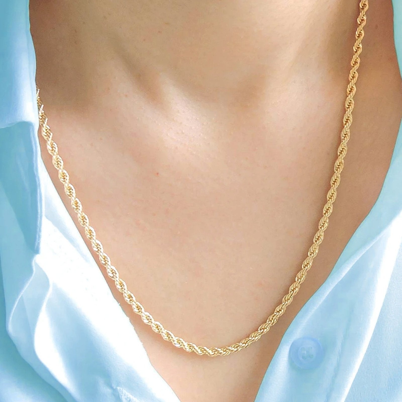 10k Yellow Gold Classic Rope Chain Necklace for Women - Elegant Layering Jewelry for Everyday Wear, Date Nights & Special Occasions