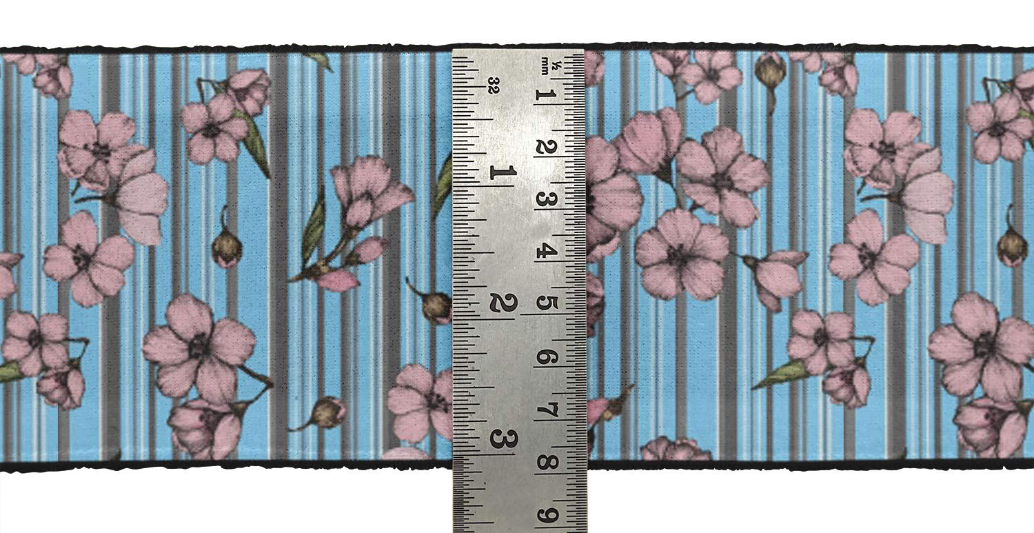 IndianBeautifulArt Blue Stripe & Floral Printed Velvet Ribbon Trim - 9 Yards x 3 Inches Wide - Premium Fabric Lace for Sewing, Crafts, DIY Accessories - Perfect for Dressmaking, Gift Wrapping & Home Decor