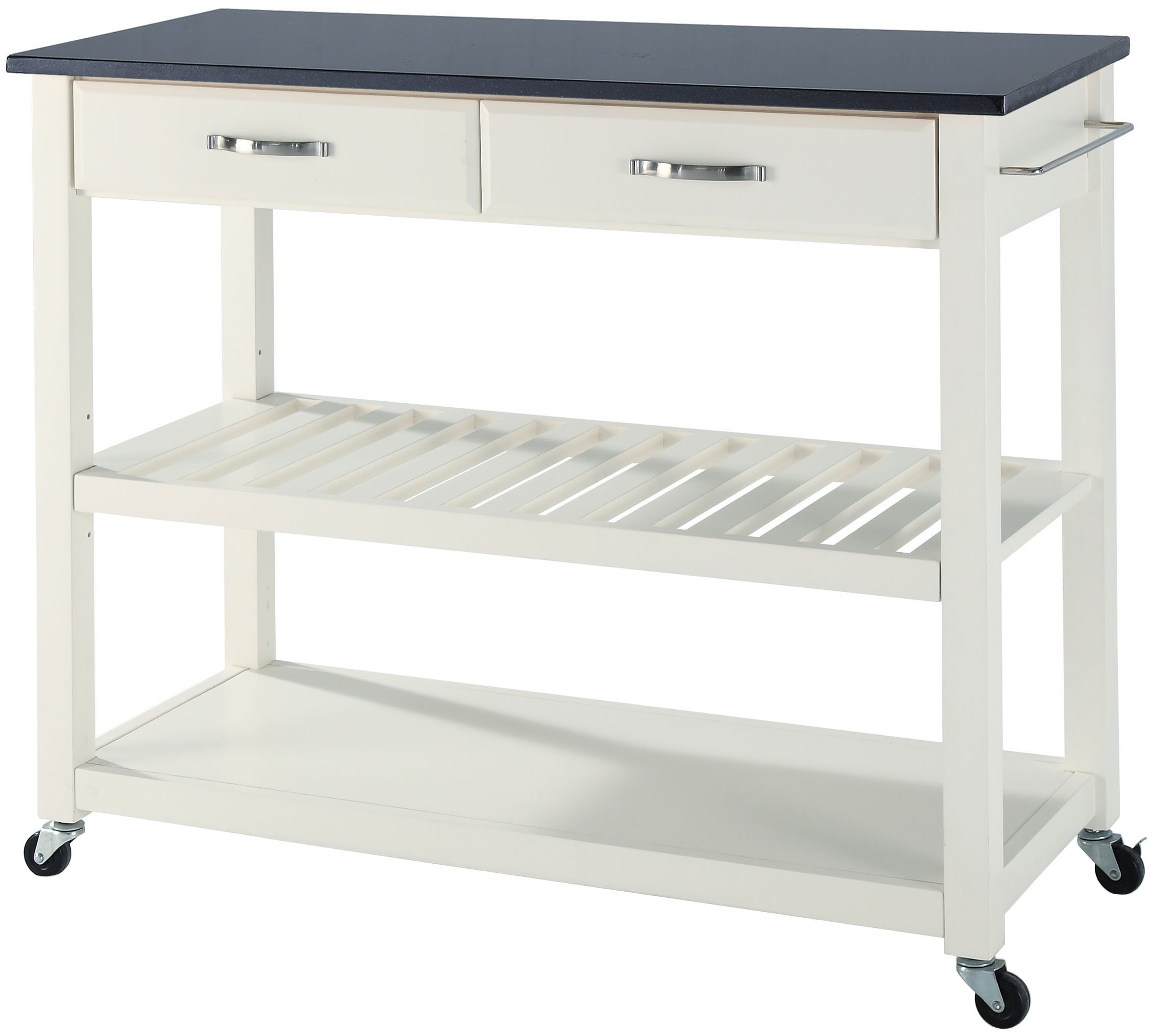 Crosley White Granite Top Kitchen Prep Rolling Cart with Shelves - Microwave Stand, Coffee Bar, Storage Organizer for Small Spaces, Home, Office & Dorm Use