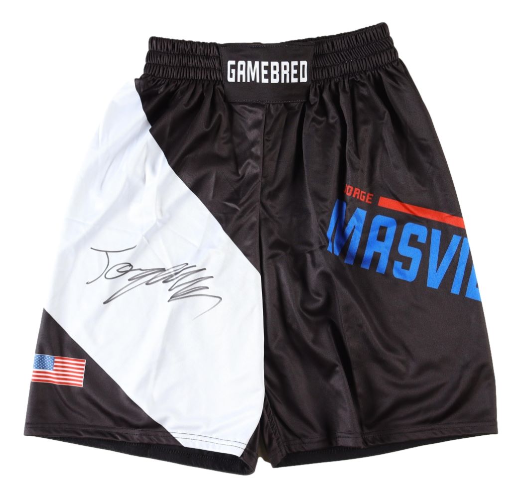 Authentic Jorge Masvidal Signed Custom Black MMA Fight Shorts - Collectible Memorabilia for UFC Fans & Fight Enthusiasts | Perfect for Display, Gifts, and Sports Collections