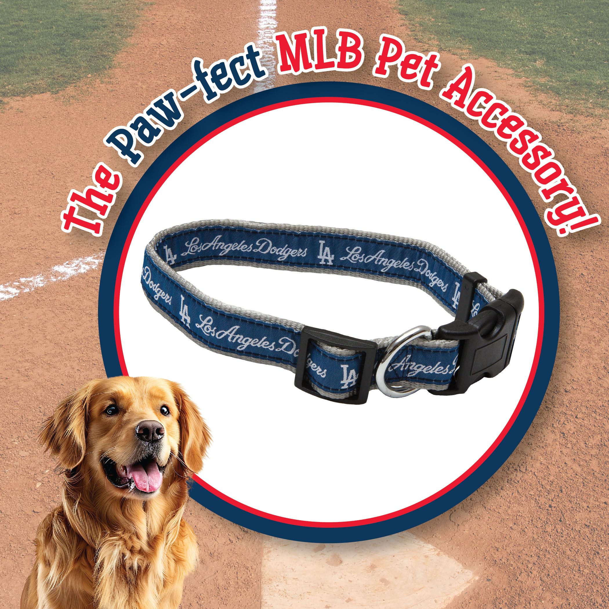MLB Los Angeles Dodgers Pet Dog Collar for Small Dogs - Adjustable Nylon Collar with Team Logo - Perfect for Game Day, Walks, and Dodgers Fan Gifts