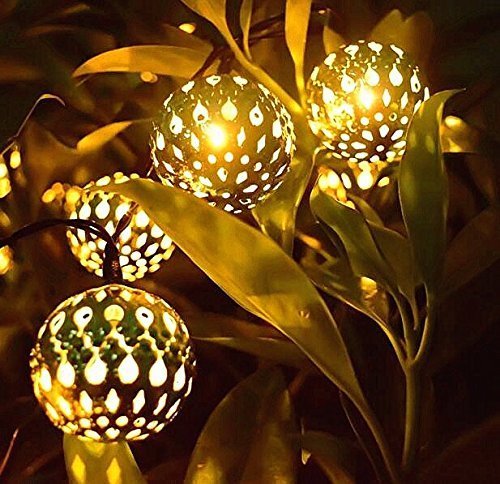 Solar Powered Metal String Lights - 10 LED Silver Ball Warm White Lights for Outdoor Garden, Summer Party, Wedding & Christmas Decorations | Perfect for Patio, Backyard, Pergola and Holiday Lighting