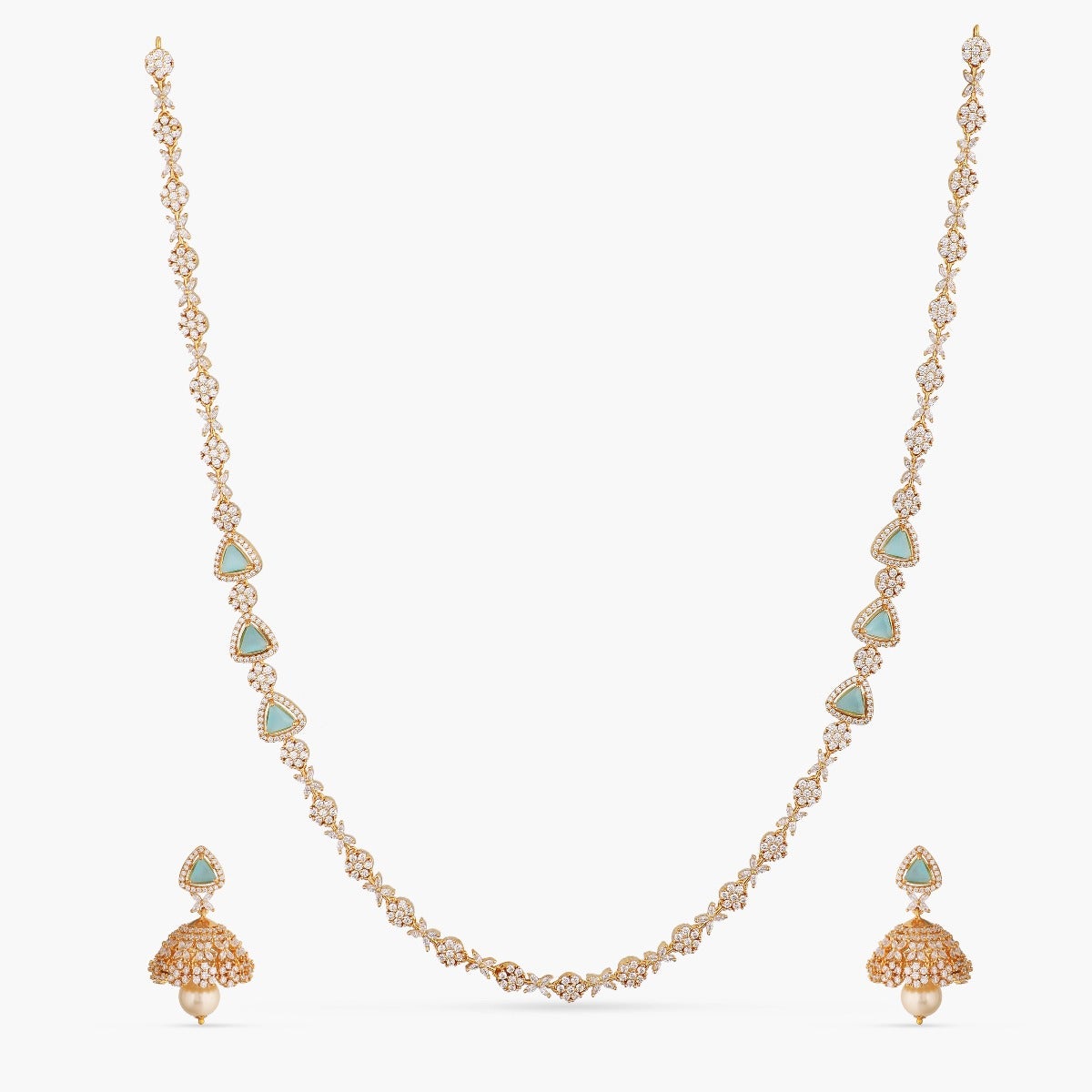 Elegant Floral CZ Long Necklace Set for Women - Perfect for Weddings, Parties & Special Occasions