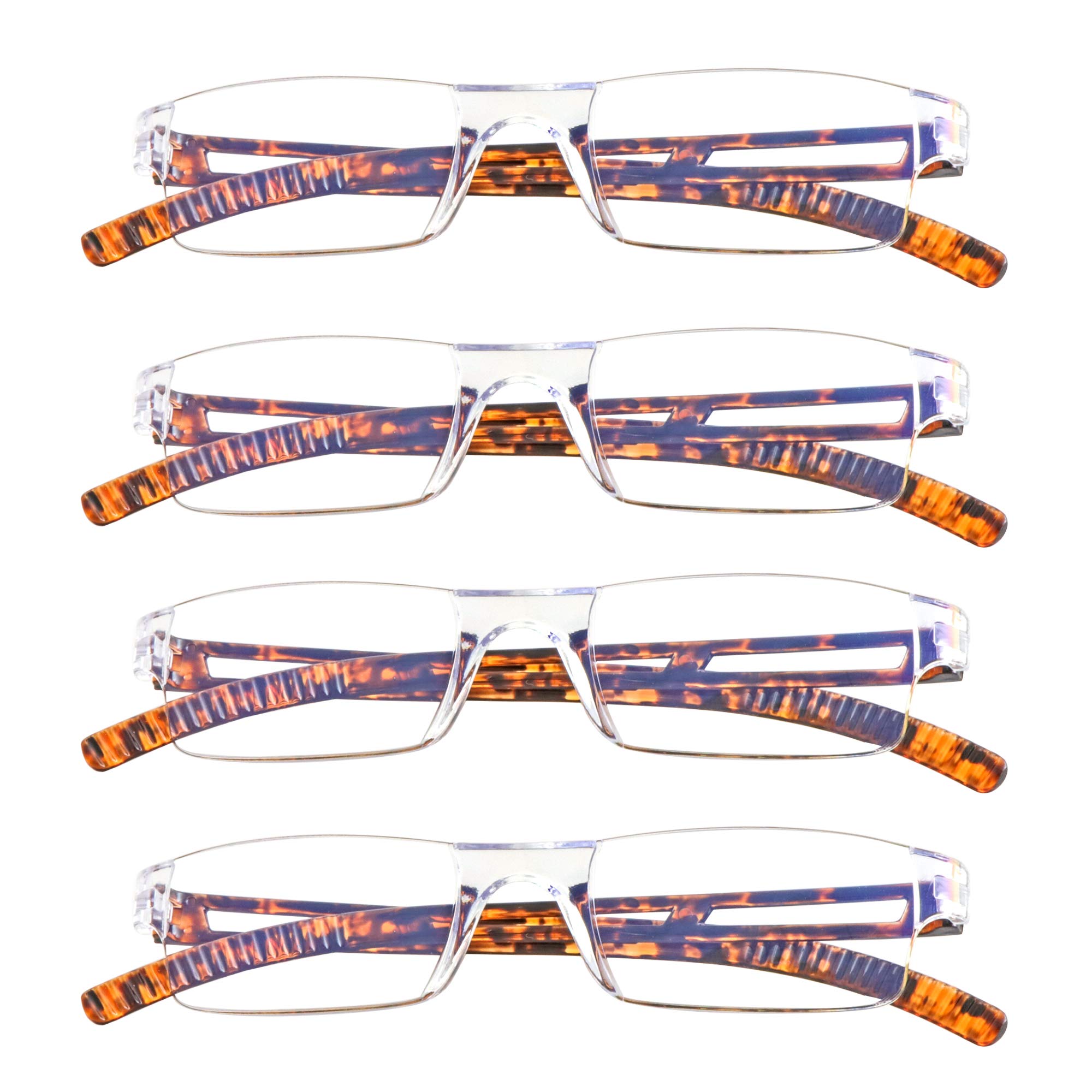 LifeArt 2/4 Pairs Blue Light Blocking Reading Glasses - Anti Eye Strain Computer Glasses for Men & Women with Rectangle Frame - Perfect for Office Work, Gaming & Screen Time