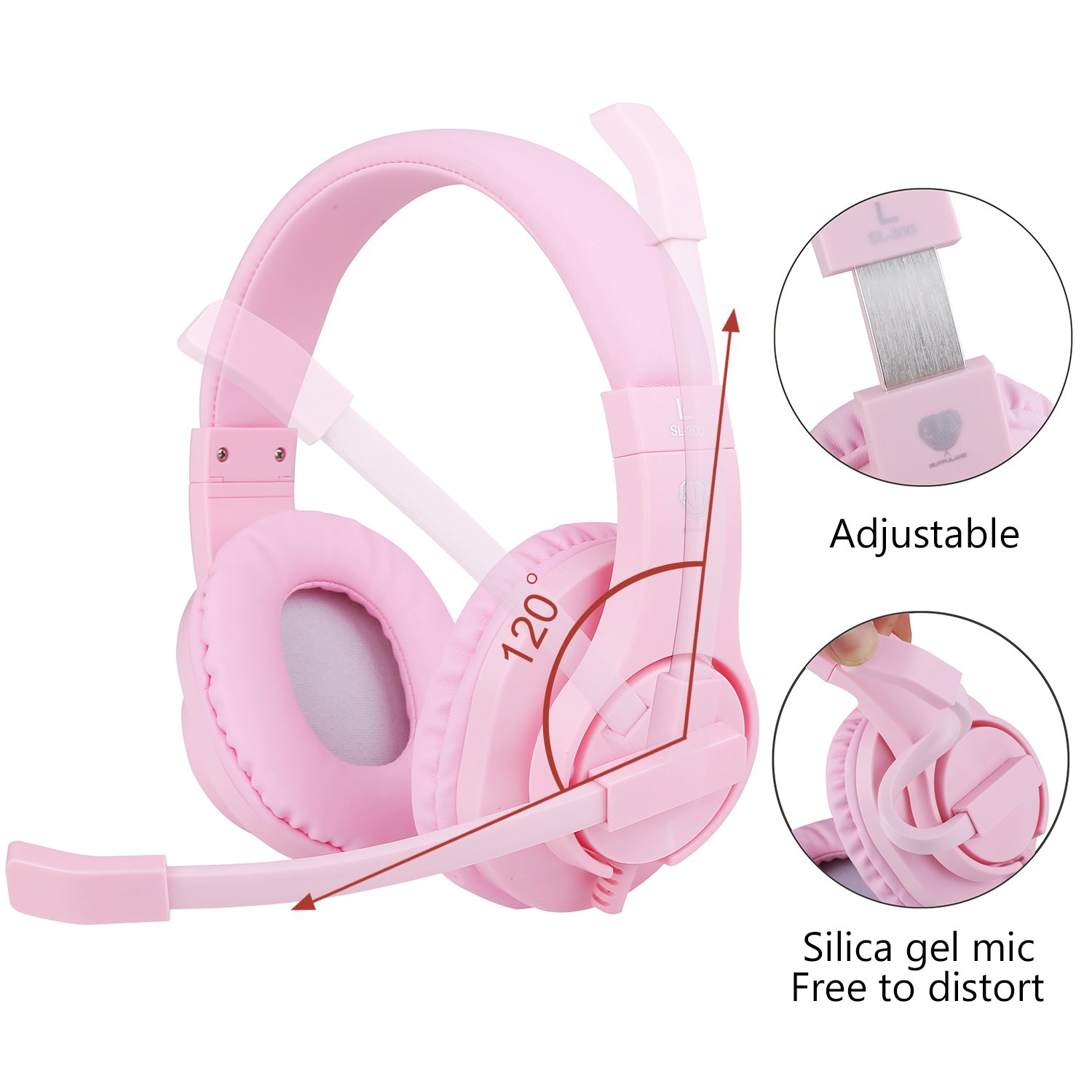 Kids Headphones for Online School - Over-Ear Stereo Gaming Headset with Mic & Volume Control for PS4/PS5/Xbox One - Pink (Ideal for Remote Learning, Gaming & Music for Boys & Girls)