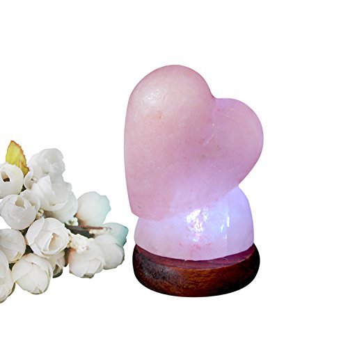 OUBO Hand Carved Natural Himalayan Salt Rock Crystal Lamp - Heart Shaped Pink Salt Night Light for Bedroom, Yoga Studio & Meditation Room