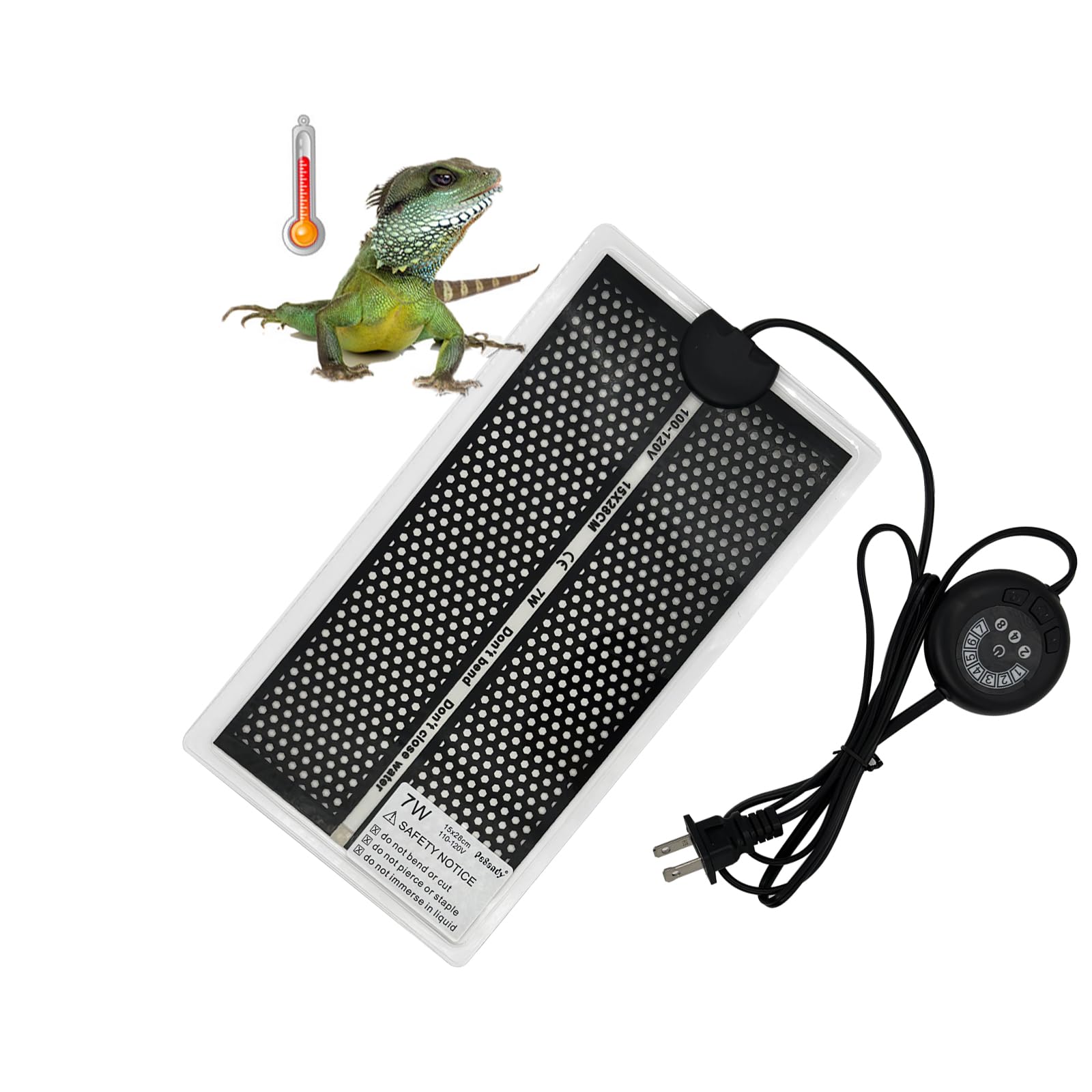 7W Reptile Heat Pad with 7-Temperature Settings - Under Tank Terrarium Heater for Snakes, Lizards, Geckos, Frogs & Small Pets - Perfect for Reptile Tanks, Habitats & Winter Warmth