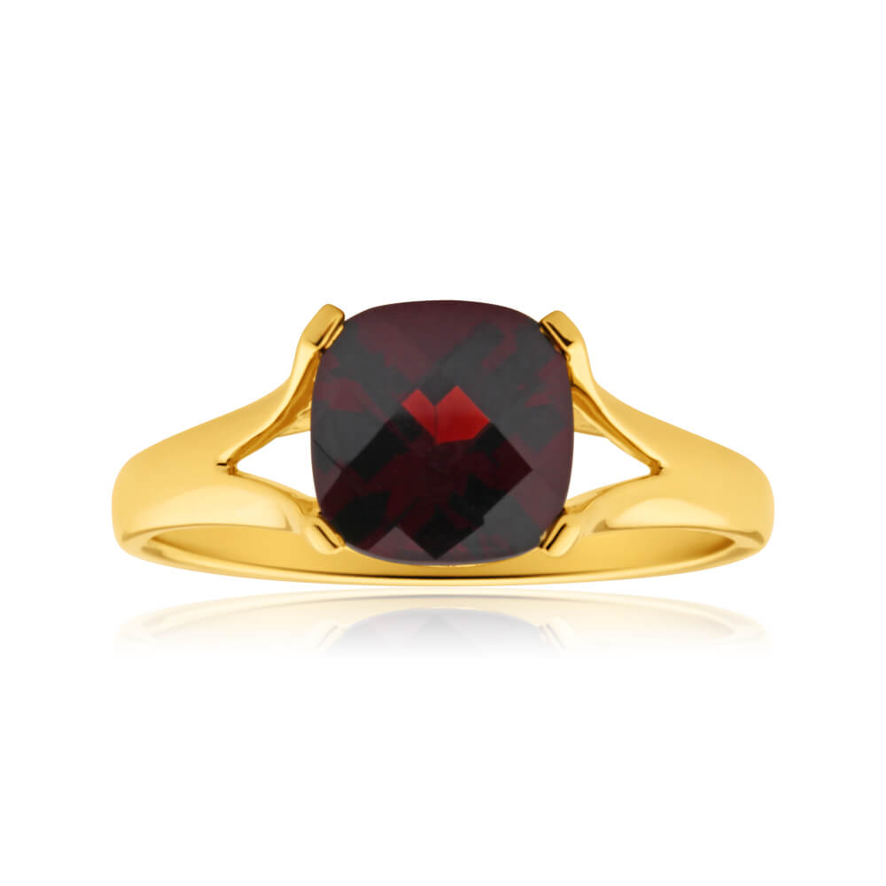 9ct Yellow Gold 2.85ct Cushion Cut Garnet Ring for Women - Elegant Vintage Style Jewelry Gift for Anniversary, Engagement & Special Occasions