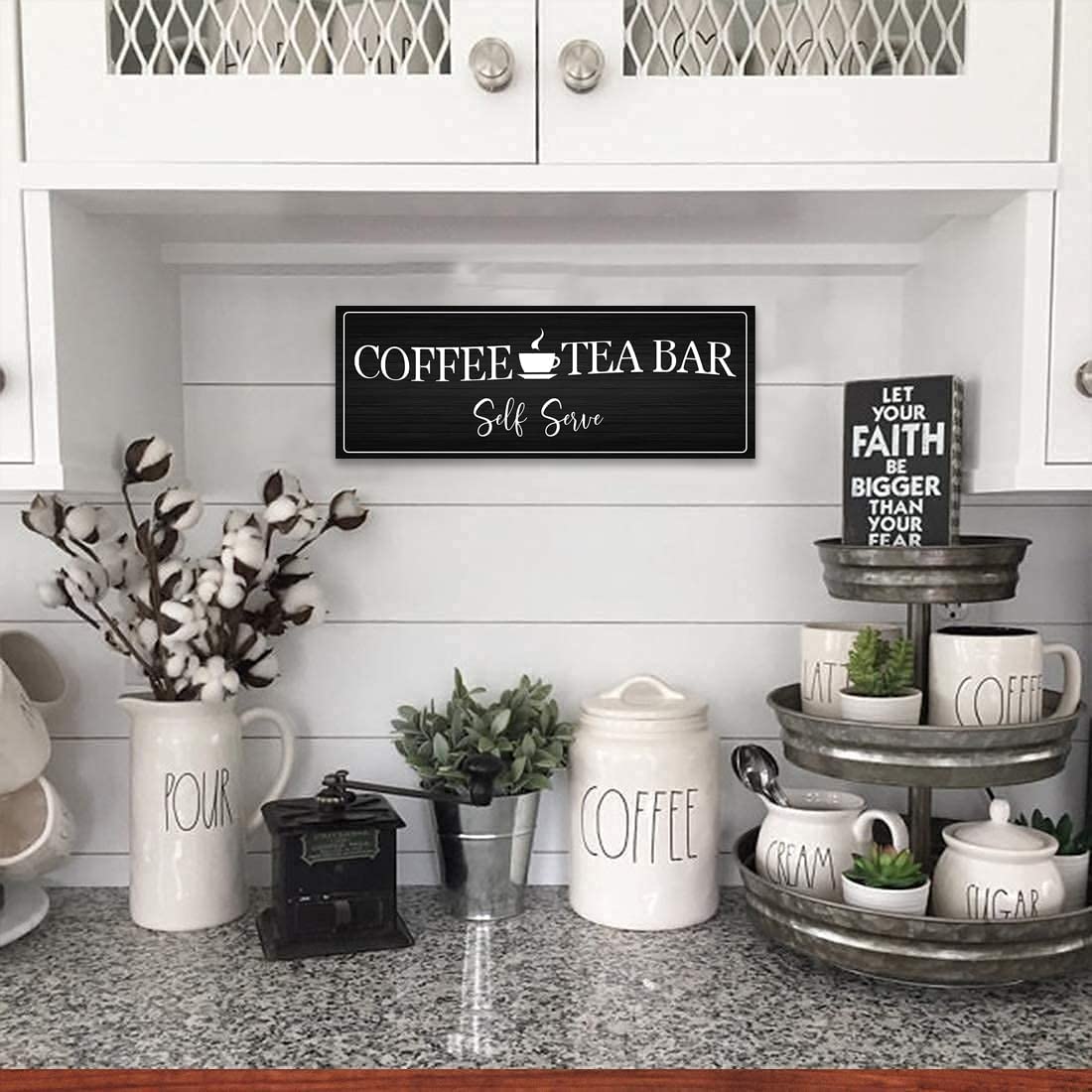 Farmhouse Wood Plaque - Coffee & Tea Bar Sign for Home Decor, Gift for Coffee & Tea Lovers (8x22) - Perfect for Kitchen & Cafe Decor
