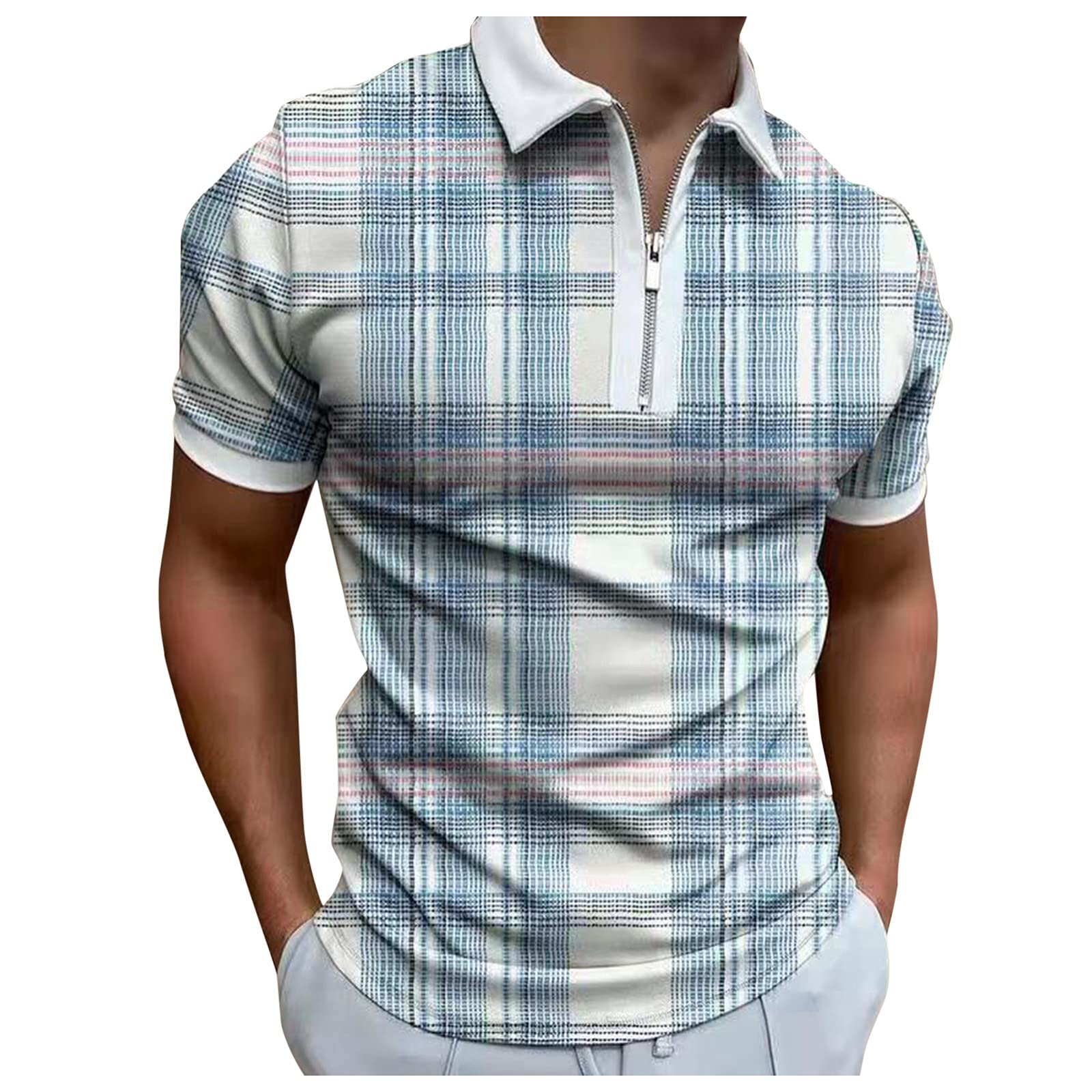 BEUU Men's Slim Fit Striped Short Sleeve Polo Shirt - Breathable Business Casual Work Shirt for Summer & Fall - Perfect for Office, Golf, and Outdoor Activities