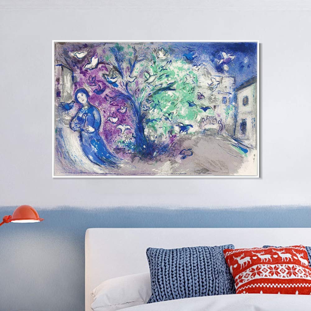 INVIN ART Framed Canvas Giclee Print - Tree and Bird by Marc Chagall Wall Art (White Slim Frame, 20x28 inches) - Perfect for Living Room, Bedroom & Home Office Decor