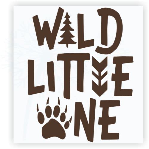 Woodland Nursery Wall Decals - Wild Little One Boy Room Decor, Tree & Paw Art Stickers (23x18 Inch, Chocolate Brown) - Perfect for Baby Nursery, Kids Bedroom & Playroom Decorations