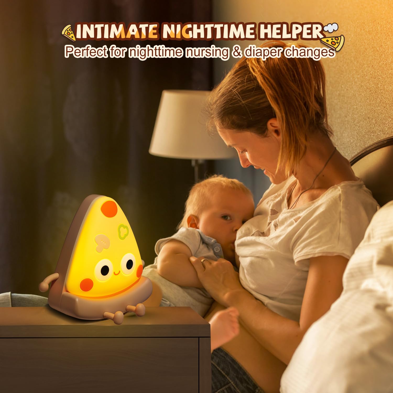 Rechargeable Silicone Pizza Night Light for Kids - Dimmable LED Nursery Nightlight, Kawaii Squishy Lamp for Boys & Girls, Perfect Bedside Gift for Toddlers & Babies | Ideal for Bedrooms, Nurseries, and Sleep Comfort