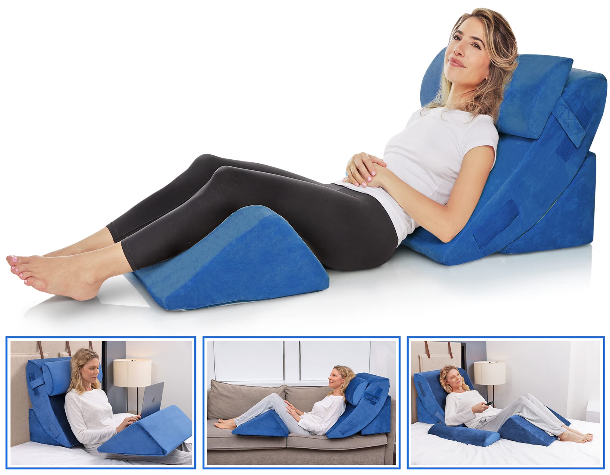 AllSett Health 4-Piece Orthopedic Bed Wedge Pillow Set with Memory Foam - Multi-Angle Support for Back, Neck, Shoulder & Leg Pain Relief - Machine Washable Cover - Perfect for Sleeping, Reading & Post-Surgery Recovery