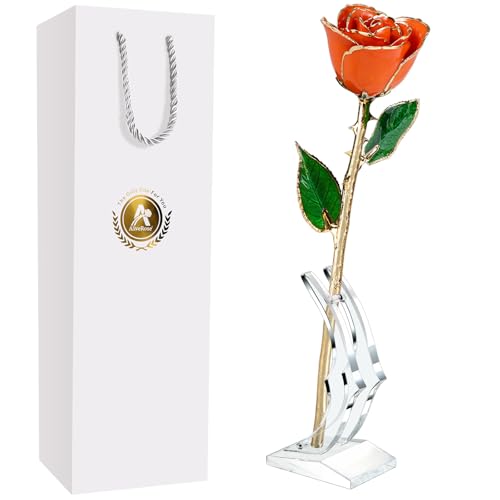B9. Orange Handmade Rose White Stand