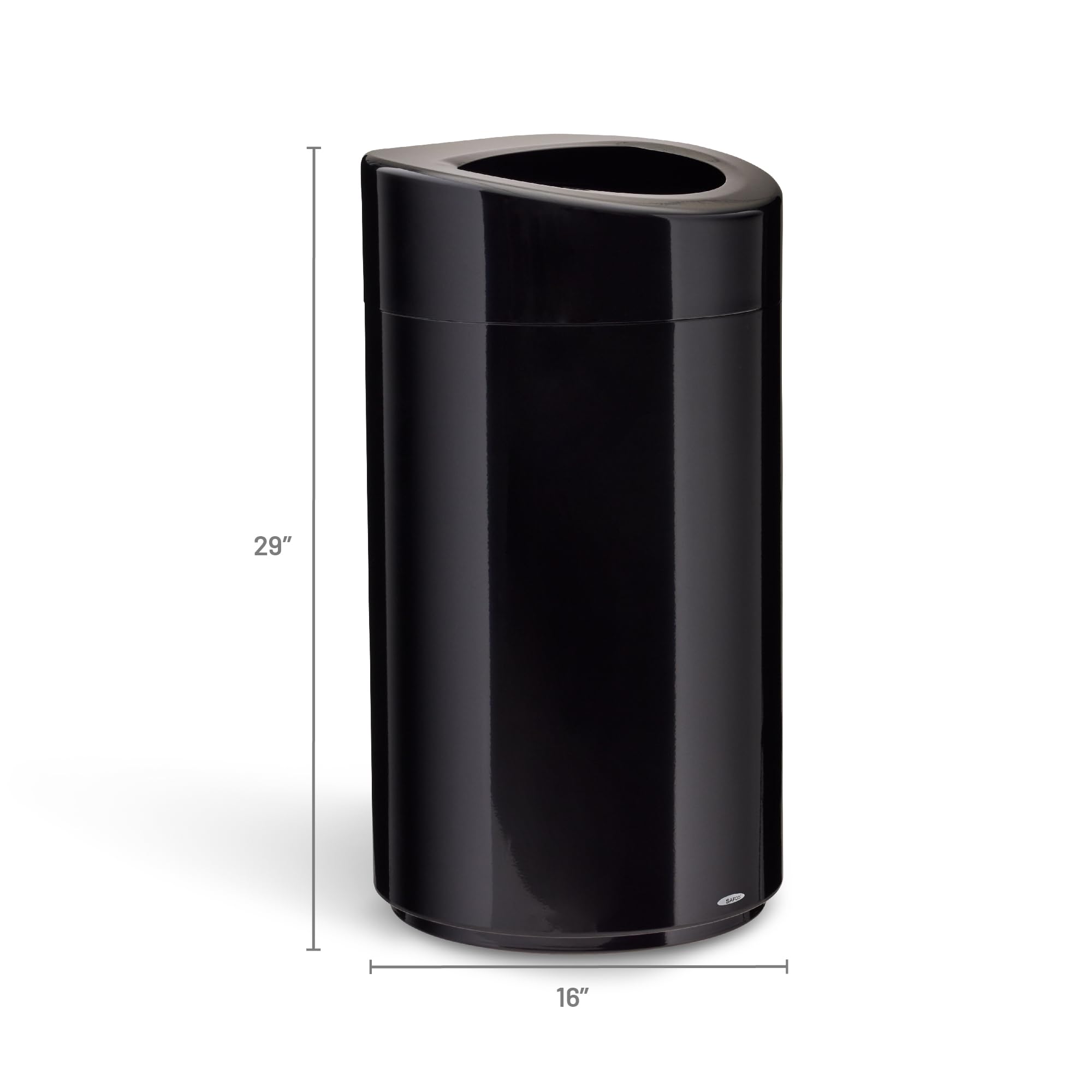 Safco 14 Gallon Stainless Steel Open Top Trash Can - Modern Black Garbage Bin for Kitchen, Office & Home Use | Durable Indoor Waste Container for Recycling & Daily Trash