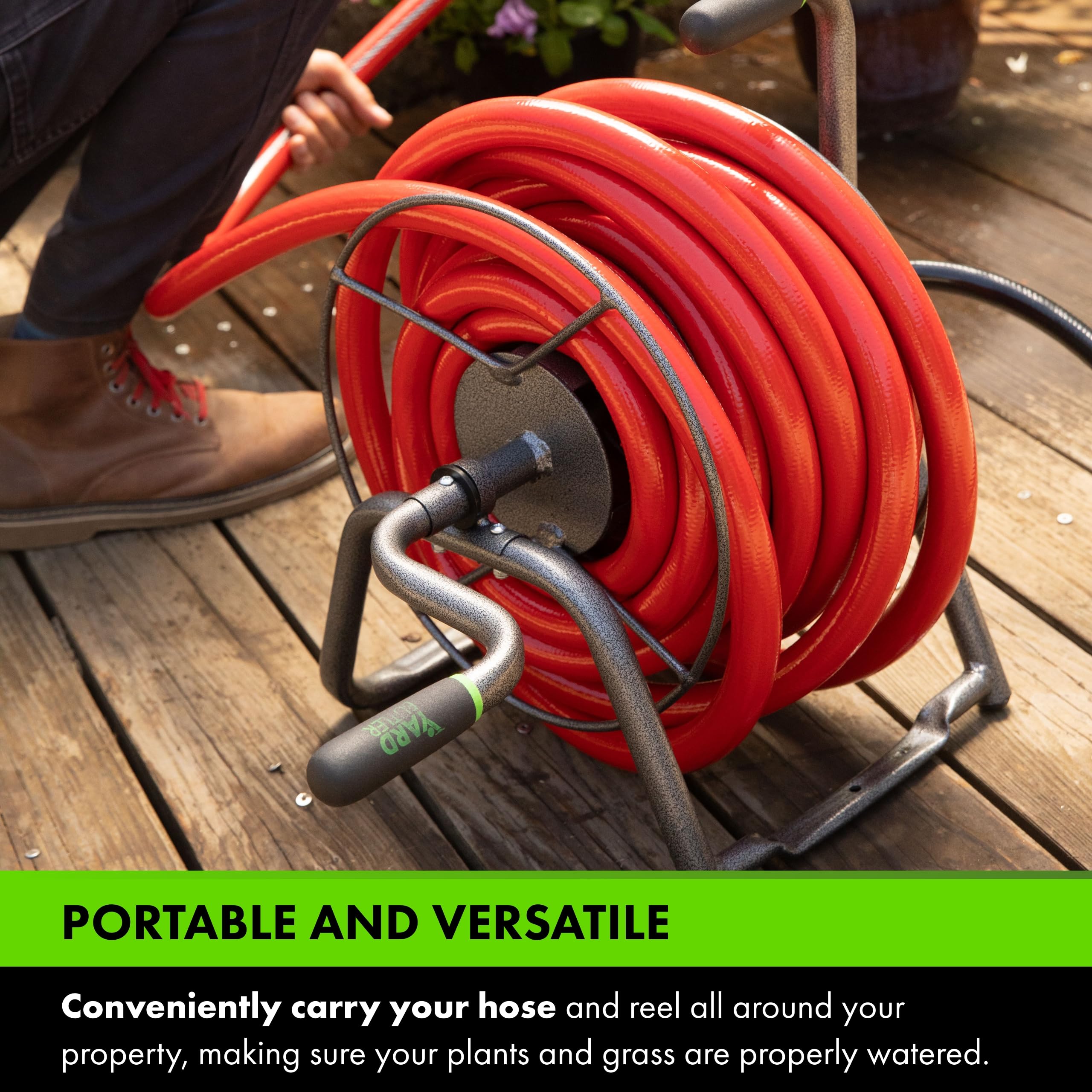 Yard Butler Handy Reel Silver Vein - Compact Portable Garden Hose Reel with Wall Mount | Easy-to-Use Watering Solution for Lawn, Flowers & Plants | Perfect for Backyard, Garden & Outdoor Watering Tasks