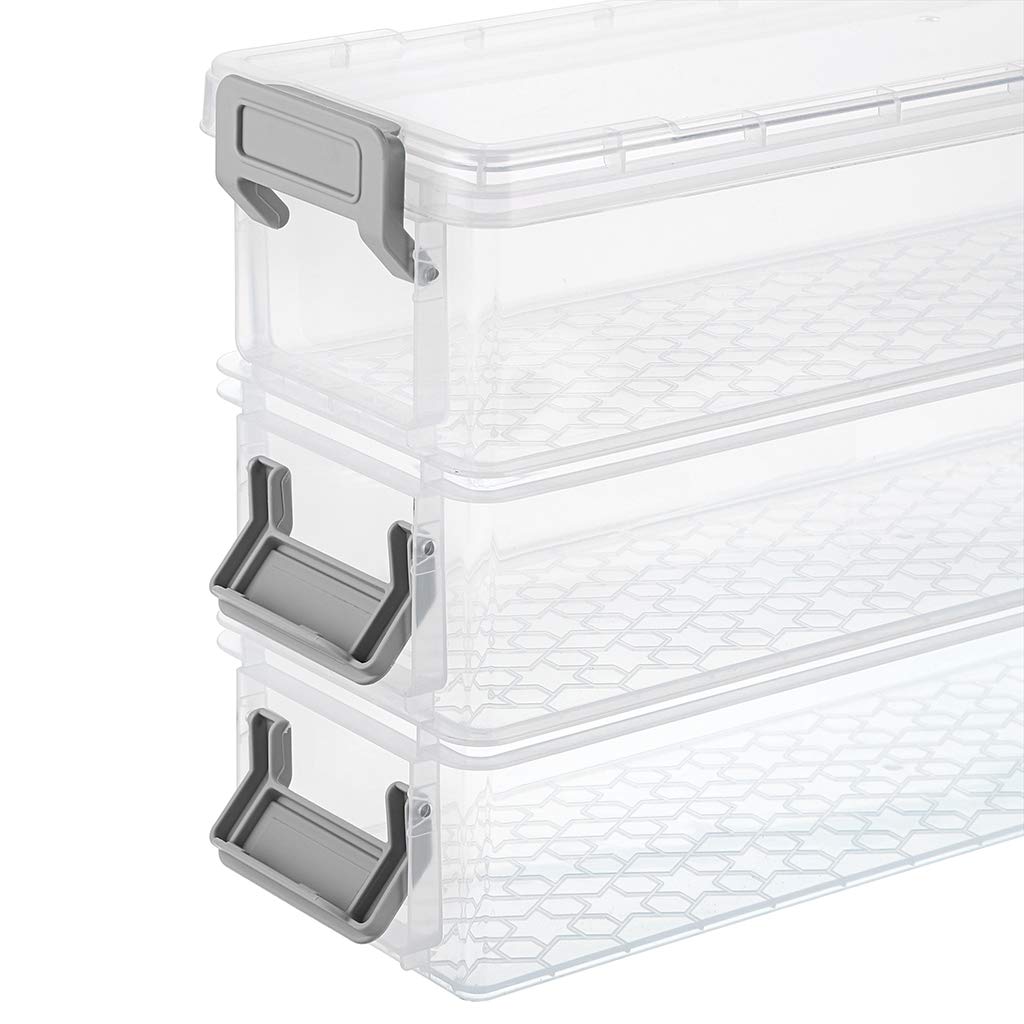 BTSKY 3-Pack Clear Plastic Stackable Storage Box with Grey Clip – Organizer for Pens, Pencils, Markers, Erasers & Office Supplies | Perfect for Home, Office & School Organization