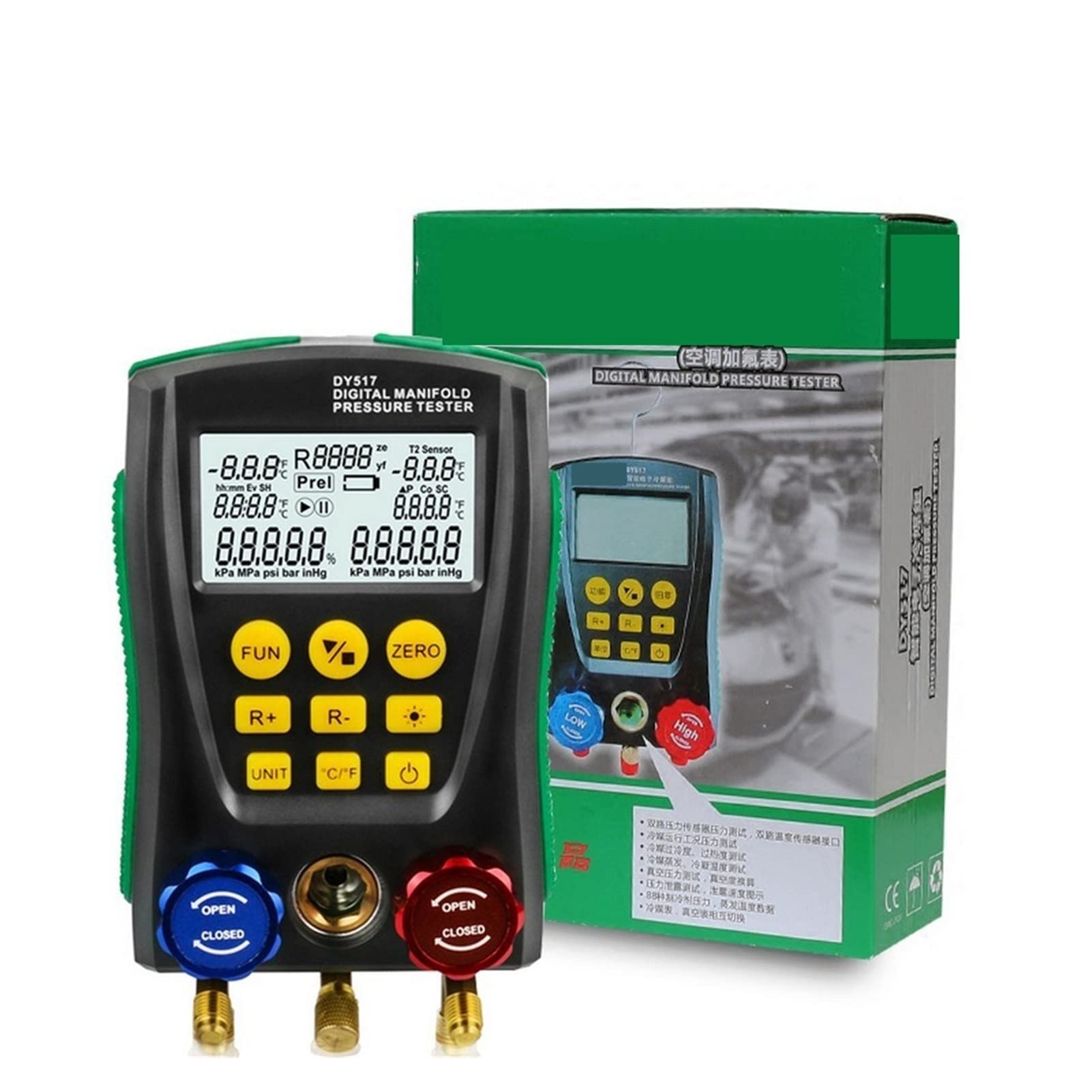 XYX0510 Digital Manifold Gauge Set - HVAC Refrigerant Pressure Tester with Vacuum Gauge & Temperature Measurement | Professional AC Diagnostic Tool for Car Air Conditioning & Refrigeration Systems | Ideal for Mechanics & HVAC Technicians