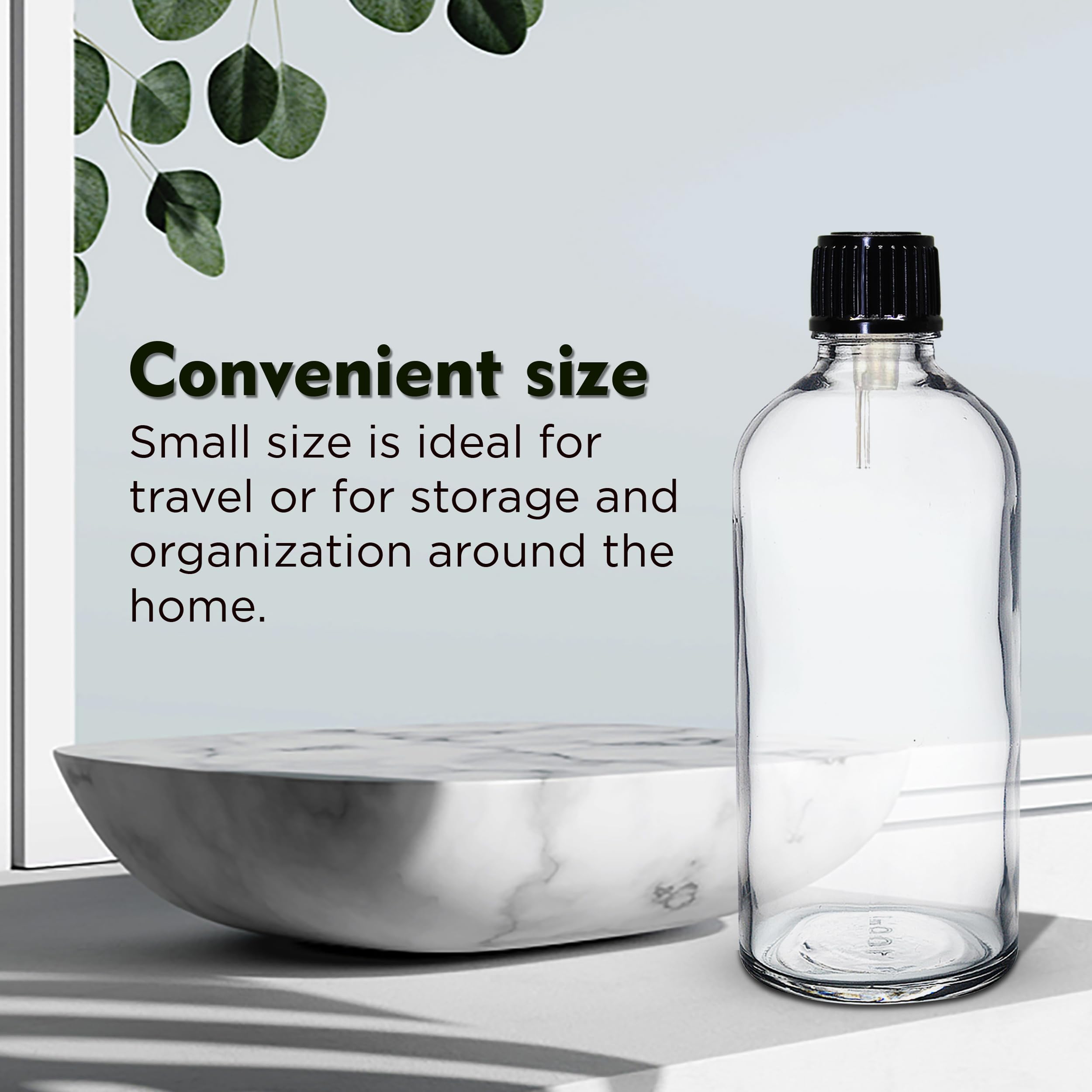 NSB Herbals 100ml Clear Round Empty Glass Bottle with Euro Dropper & Black Cap - Refillable, Leak Proof for Essential Oils, DIY Perfumes, Aromatherapy (Pack of 3) - Perfect for Home, Travel & Gift Packaging