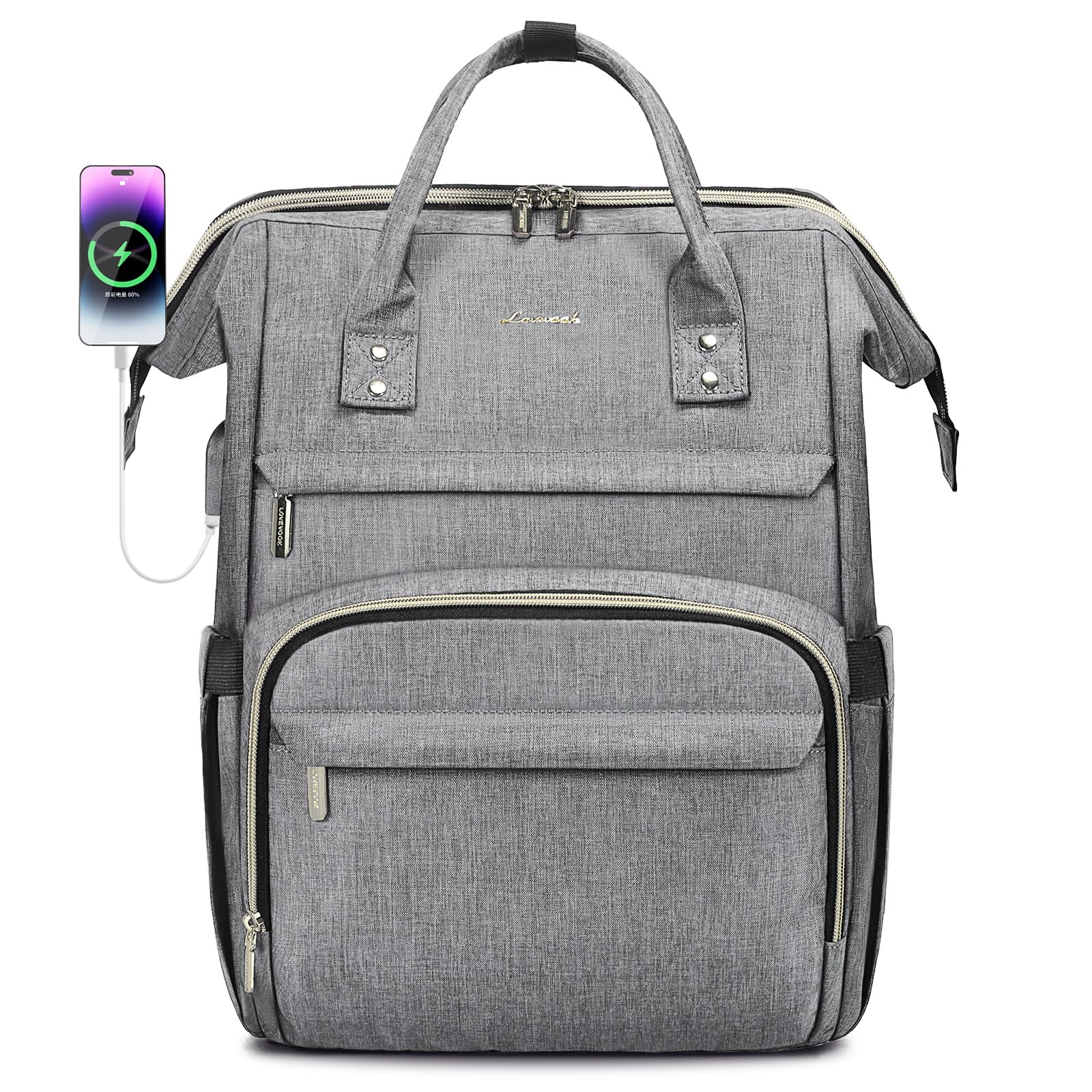 LOVEVOOK Women's 15.6 Inch Waterproof Laptop Backpack with USB Port - Professional Travel, Nurse, Teacher, College Work Bag - Grey | Perfect for Commuting, Business Trips, and Campus Life