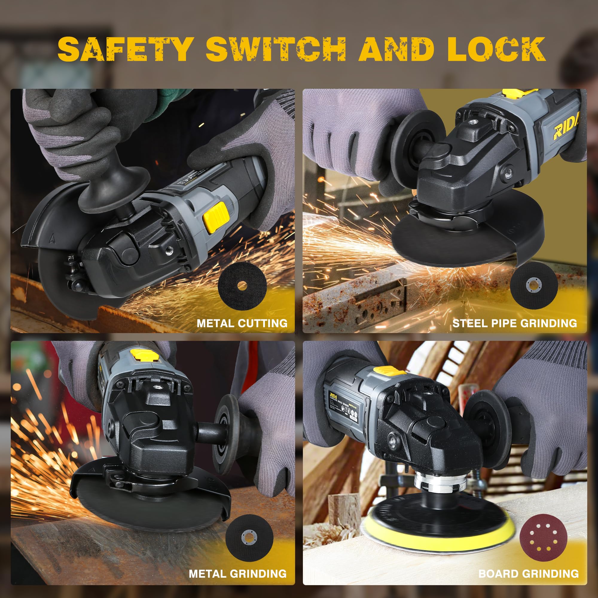 20V Cordless Angle Grinder Kit with 4.0Ah Battery & Fast Charger - 4-1/2 Inch Electric Grinder for Cutting and Grinding Metal, Stone, Concrete | Adjustable Handle, 22Pcs Accessories Included | Perfect for DIY Projects, Metal Fabrication, Construction Work and Home Renovations