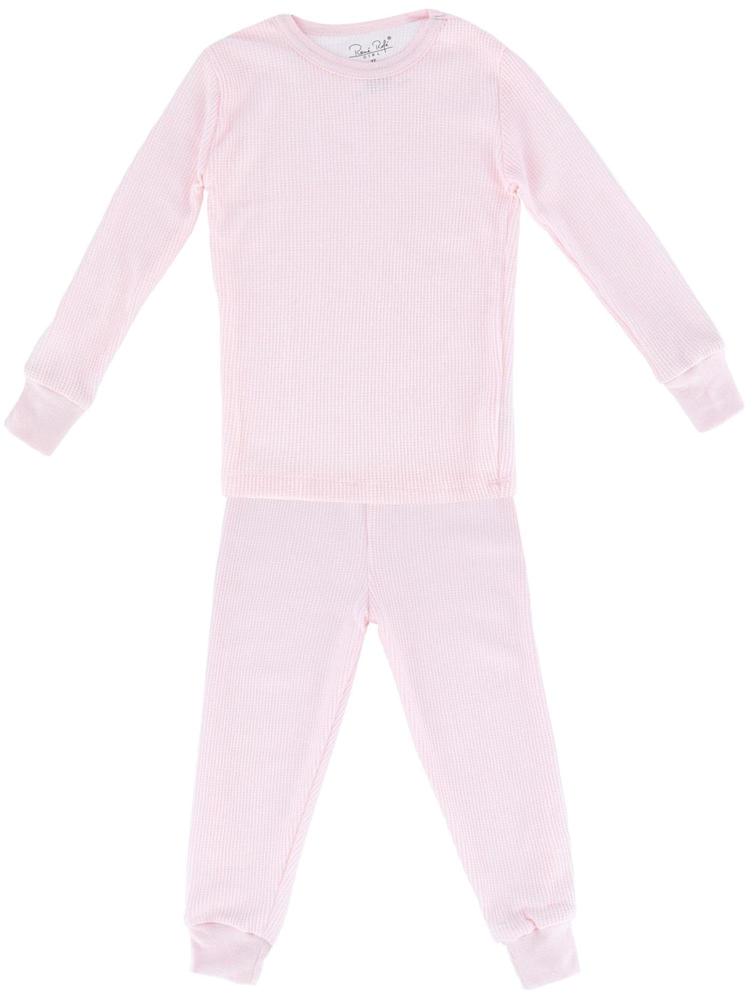 René Rofé Girls' Thermal Underwear Set - 2-Piece Waffle Knit Long Johns for Toddlers (2T, Light Pink) | Warm Winter Base Layer for Indoor & Outdoor Activities