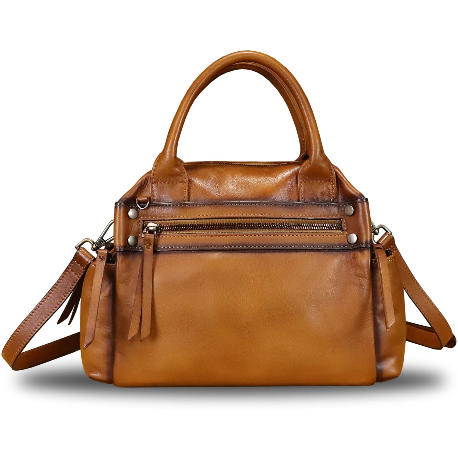 Genuine Leather Handbag for Women - Vintage Handmade Satchel with Top Handle & Crossbody Strap - Retro Purse for Work, Travel & Everyday Use