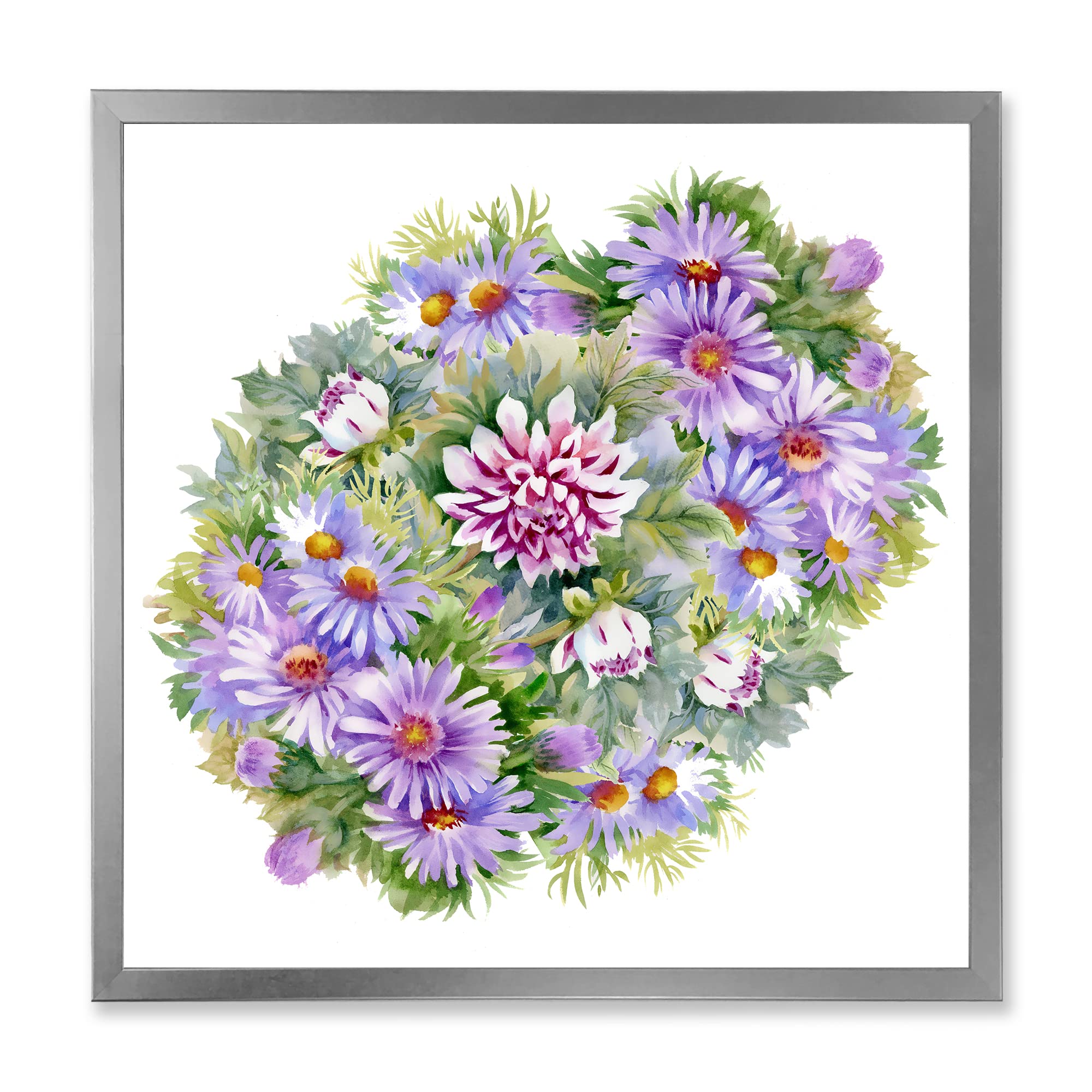 Purple Chrysanthemum & Daisy Bouquet Framed Wall Art - Elegant Home Decor for Living Room, Bedroom & Office
