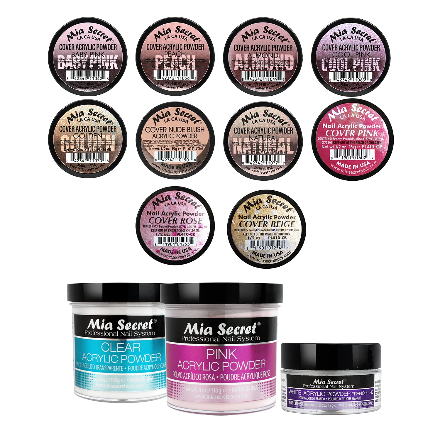 Mia Secret Professional Cover Acrylic Nail Powder Kit for Beginners - Complete Acrylic Nail Set with All Essentials - Perfect for Salon & Home Manicures - DIY Nail Art & Acrylic Extension Kit