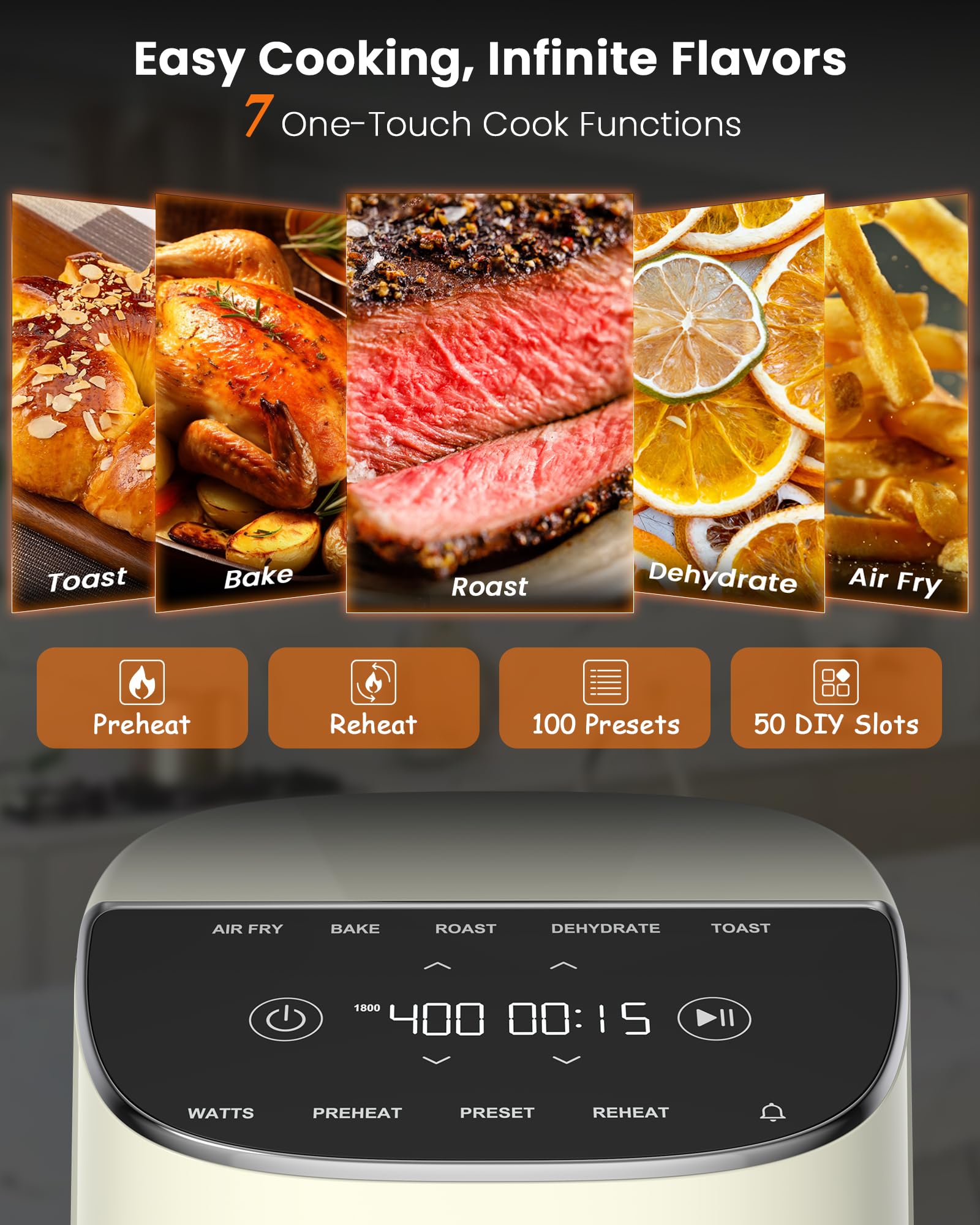 Nuwave Brio Plus 8 Qt Air Fryer - PFAS-Free, 7-in-1 Digital Cook Functions (Air Fry, Bake, Roast, Dehydrate, Toast, Reheat, Preheat), 150 Presets, 50°F-400°F, 1800W - Perfect for Healthy Cooking, Meal Prep & Family Dinners