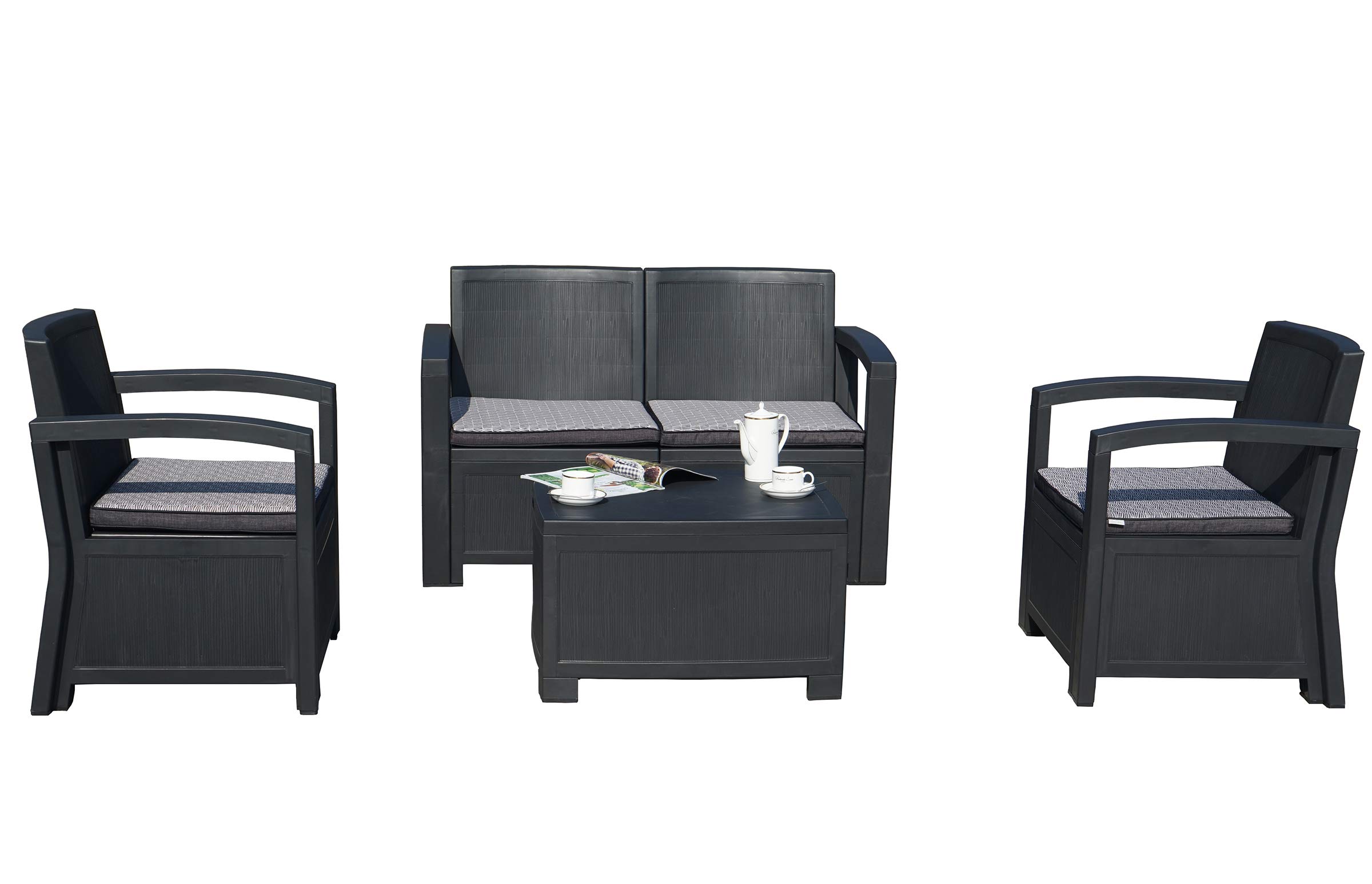 Kozyard New York 4-Piece All-Weather Outdoor Patio Furniture Set with Cushions - Perfect for Garden, Backyard, Porch or Living Room - Durable Conversation Set for Relaxing & Entertaining Outdoors