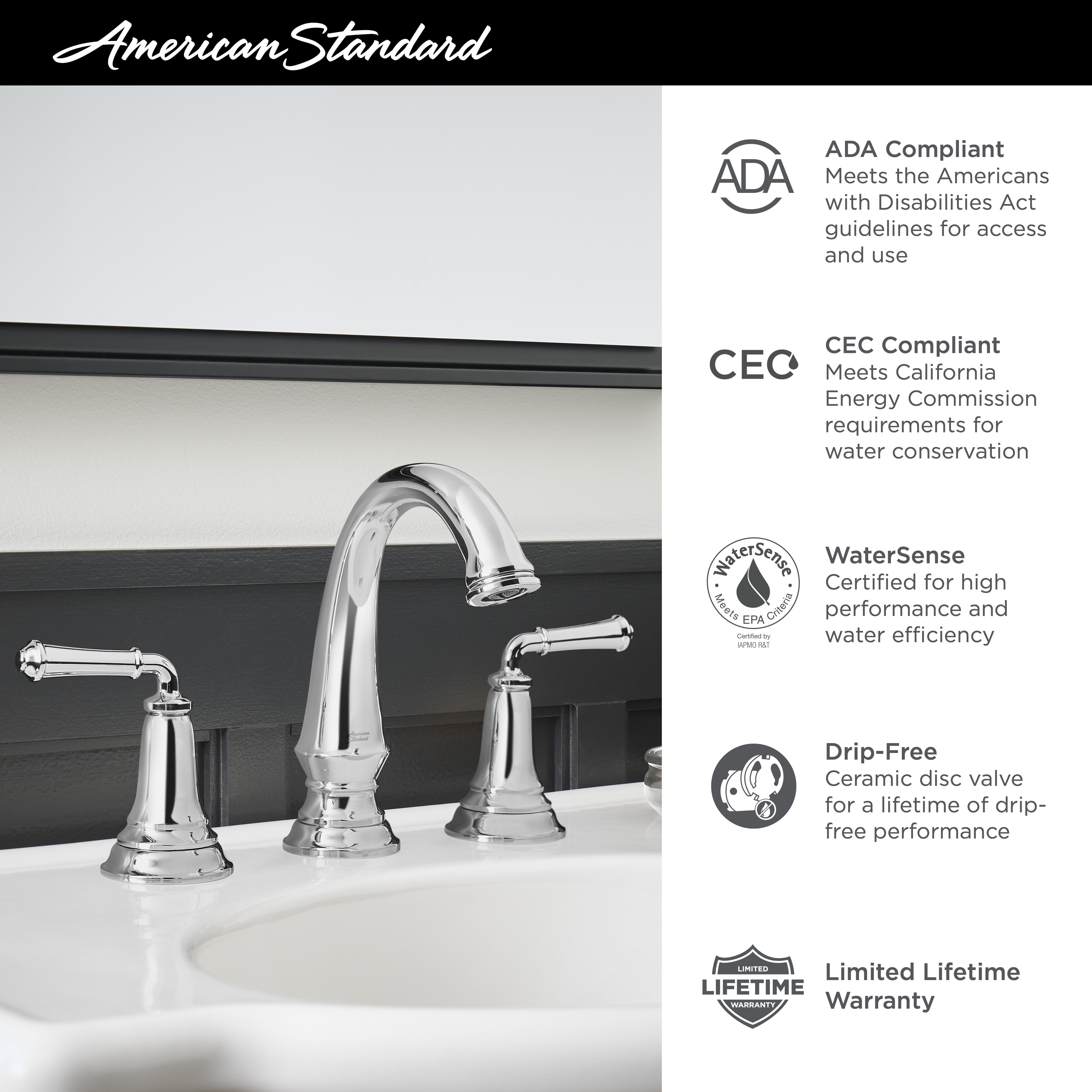 American Standard Delancey 8 Inch Widespread 2-Handle Bathroom Faucet - 1.2 GPM/4.5 LPM Low Flow - Cross Handles - Perfect for Modern Bathroom Vanities and Powder Rooms