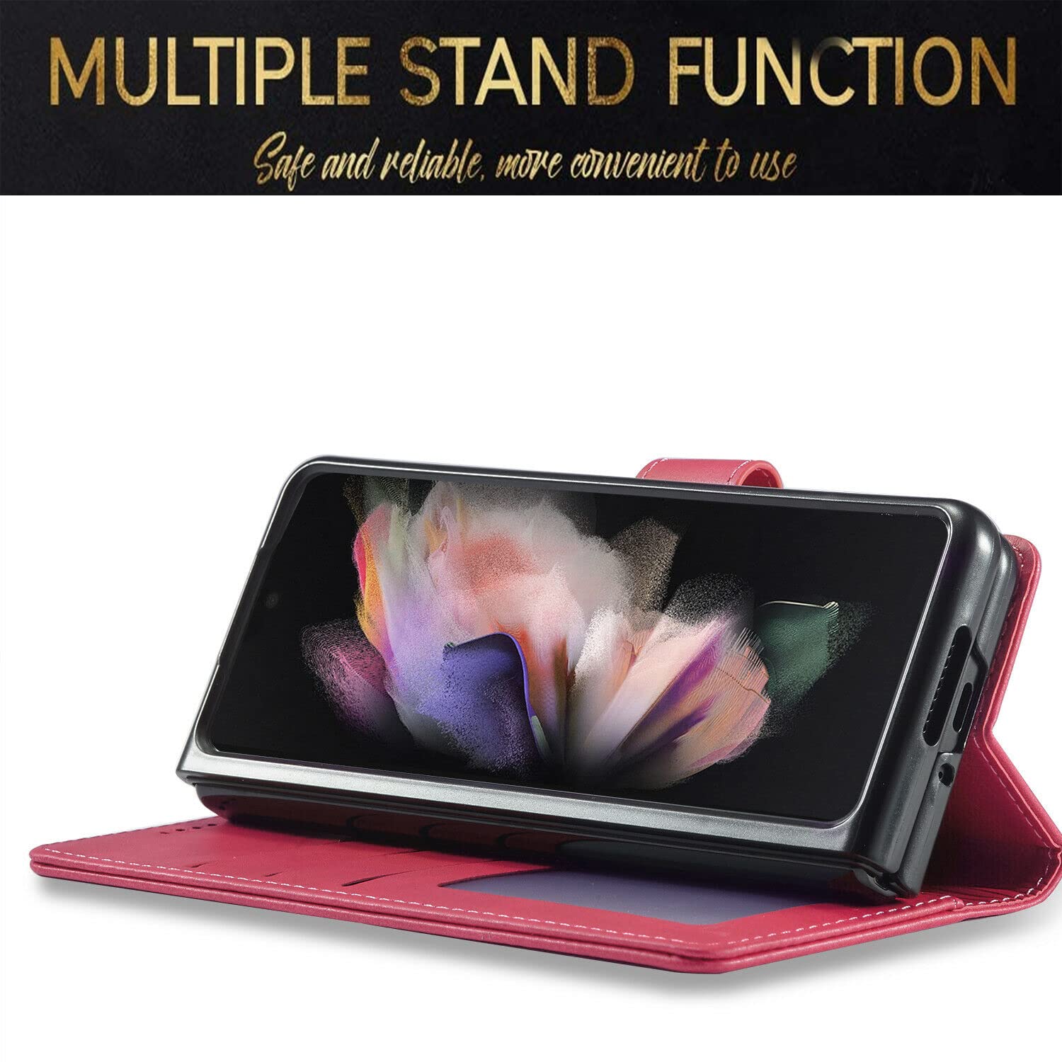 STARSHOP Premium Leather Wallet Case for Samsung Galaxy Z Fold 3 - Military Grade Shockproof Protection with Credit Card Slots | Stylish Pink Cover for Business & Travel Use