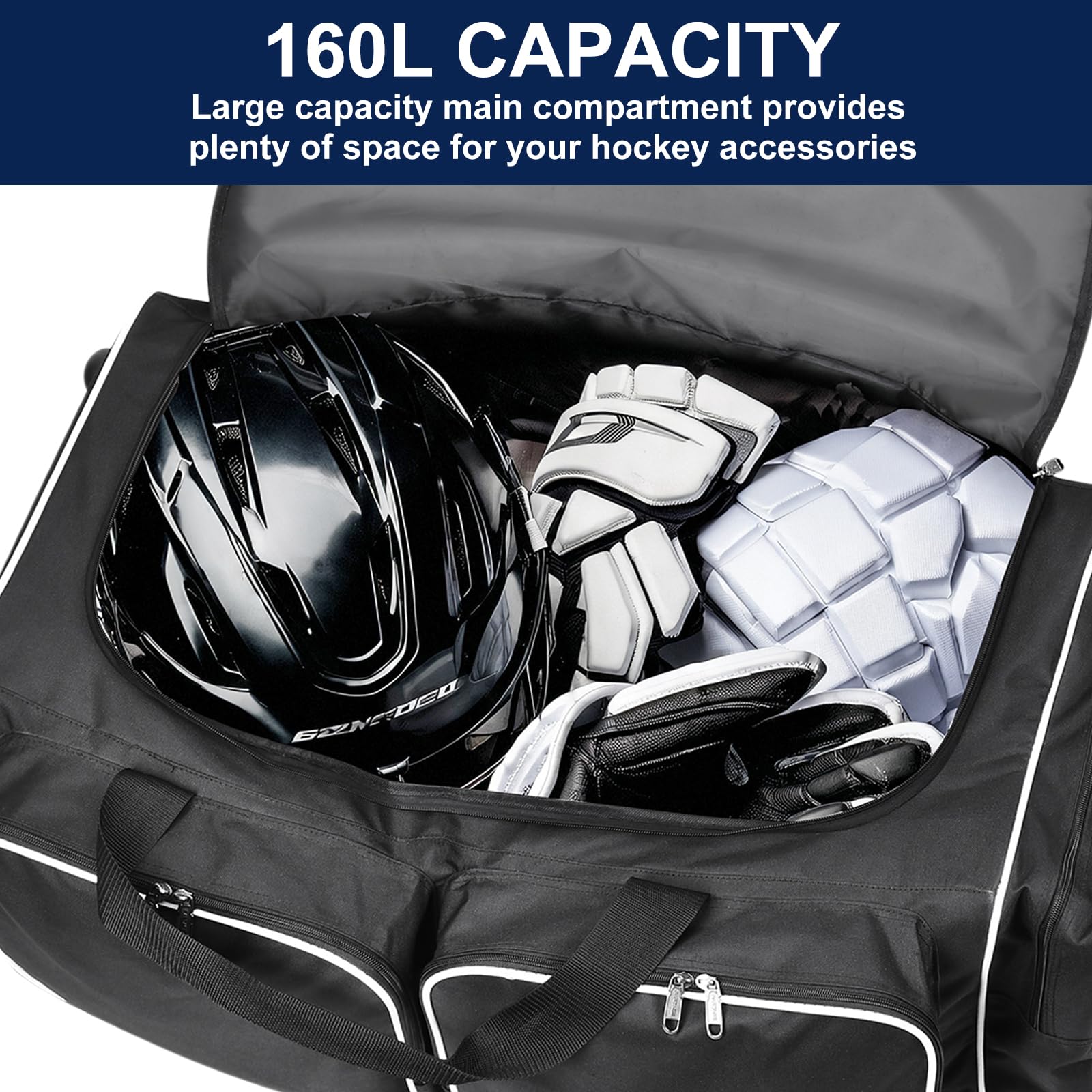 33 Inch Wheeled Hockey Duffle Bag with Separate Shoe Compartment - Large Travel Hockey Gear Bag for Players & Coaches - Perfect for Ice Rink, Tournaments & Gym (Black)