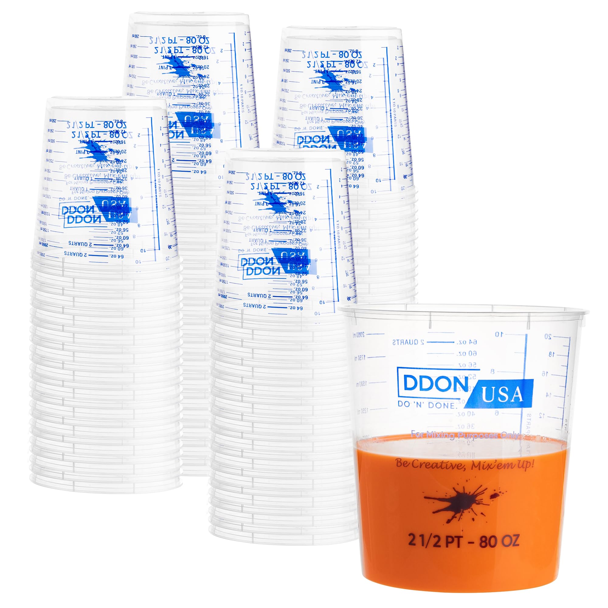 80 Oz Paint Mixing Cups - Pack of 100 Disposable Measuring Cups for Epoxy, Resin, Art & Painting - Graduated Liquid Measurement Markings - Ideal for DIY Projects, Crafting & Professional Use