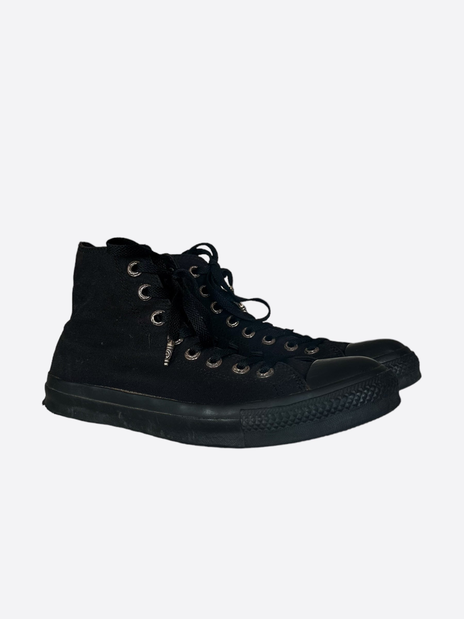 Chrome Hearts Black Star Patch High Top Converse Sneakers - Stylish Punk Rock Fashion Shoes for Men & Women - Perfect for Streetwear, Concerts and Edgy Outfits