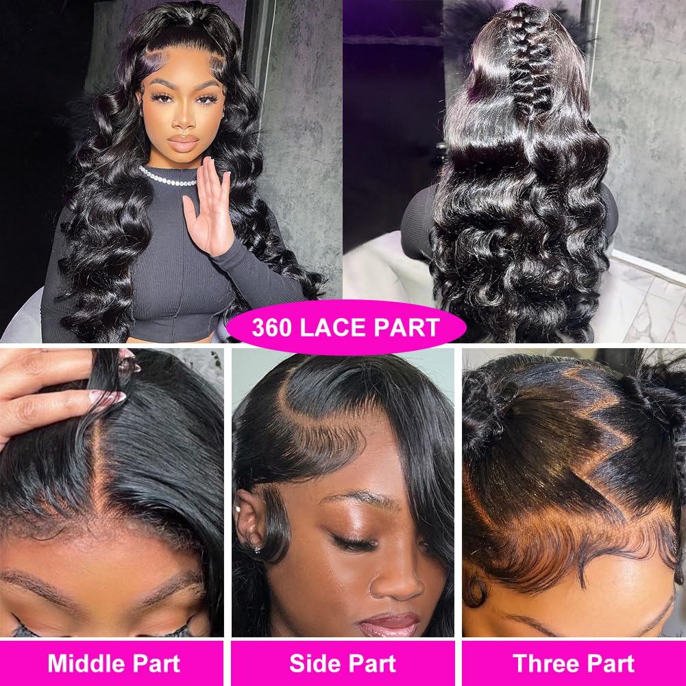 24 Inch Body Wave 360 Lace Front Wigs Human Hair for Black Women - 180% Density 360 Full Lace Frontal Wig with HD Lace & Pre Plucked Hairline - Perfect for Daily Wear, Parties, and Special Occasions