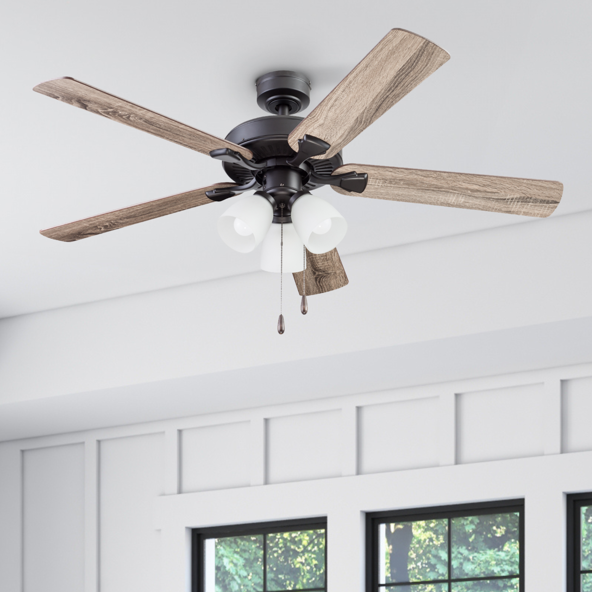 52 Inch Stannor Ceiling Fan with Pull Chain - Espresso Bronze Finish - Energy Efficient & Quiet Operation - Perfect for Living Room, Bedroom, or Outdoor Patio