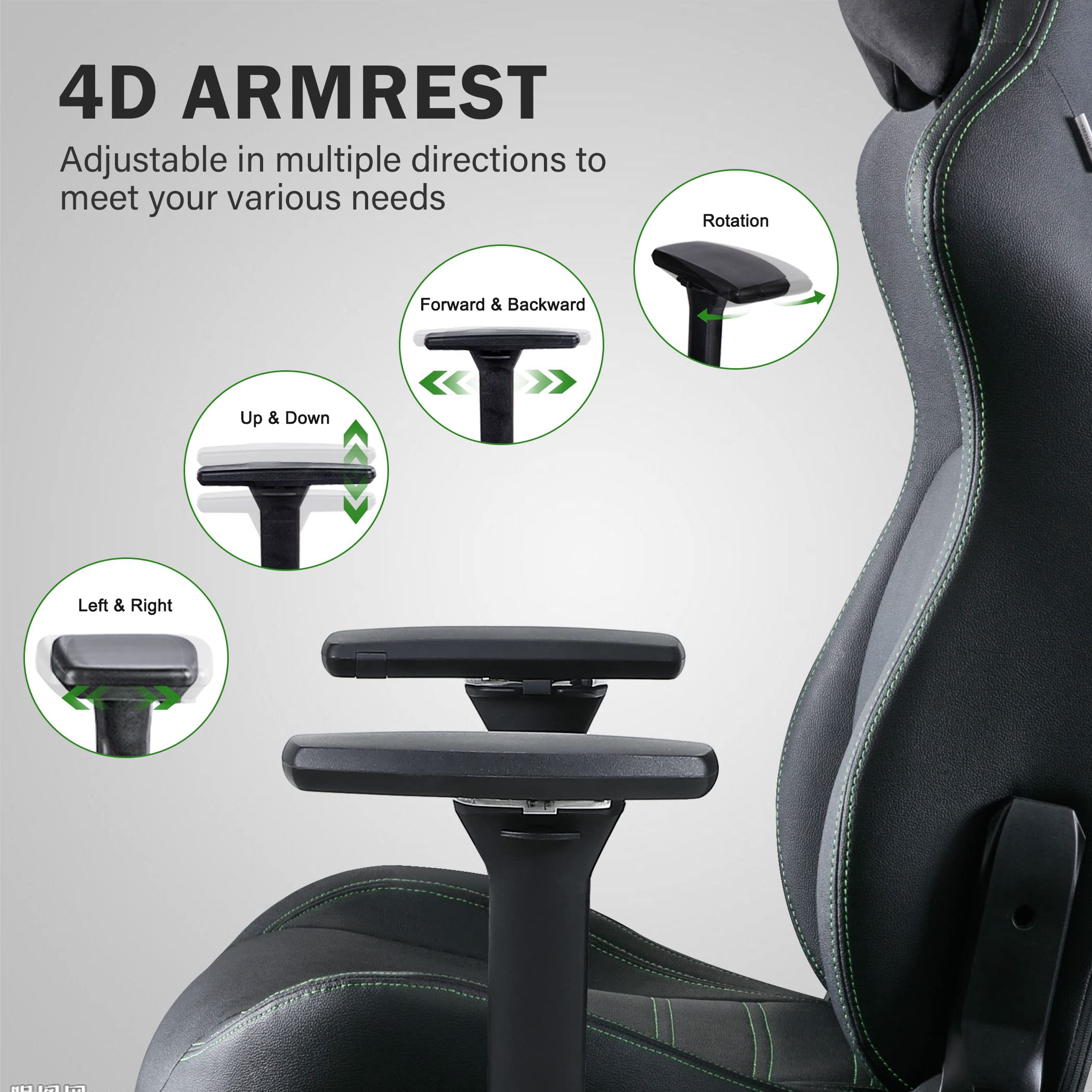 Big and Tall Gaming Chair - Ergonomic Computer Chair with 4D Adjustable Armrests, Extra Wide Memory Foam Seat & Lumbar Support - Heavy Duty Office Chair for Adults (300-400lbs) - Perfect for Long Gaming Sessions, Home Office Work & Streaming Setup