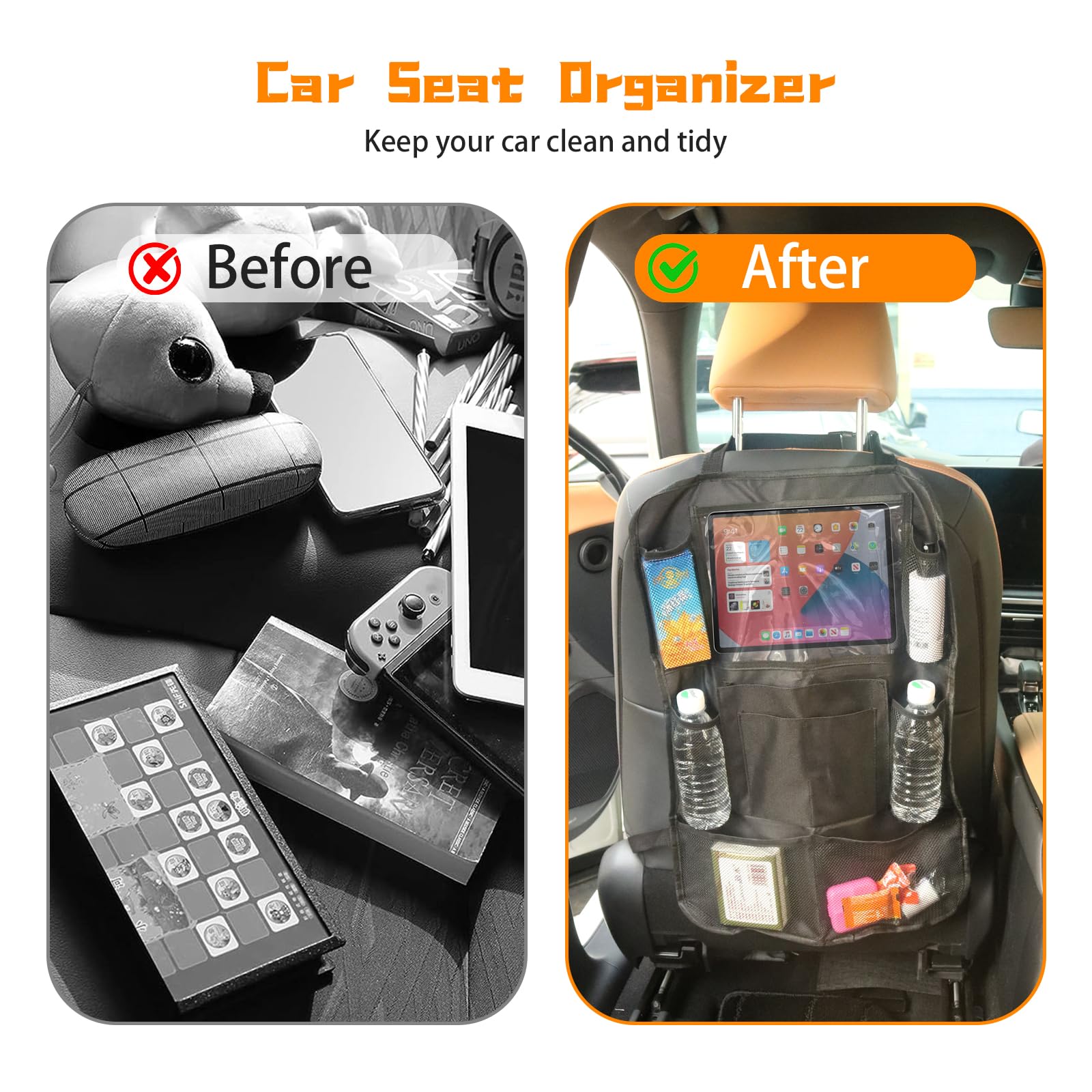 Backseat Car Organizer with Tablet Holder - 10-Pocket Storage Bag for Kids & Toddlers | Car Seat Organizer for Travel Accessories & Road Trip Essentials | Perfect for Family Vacations & Daily Commutes