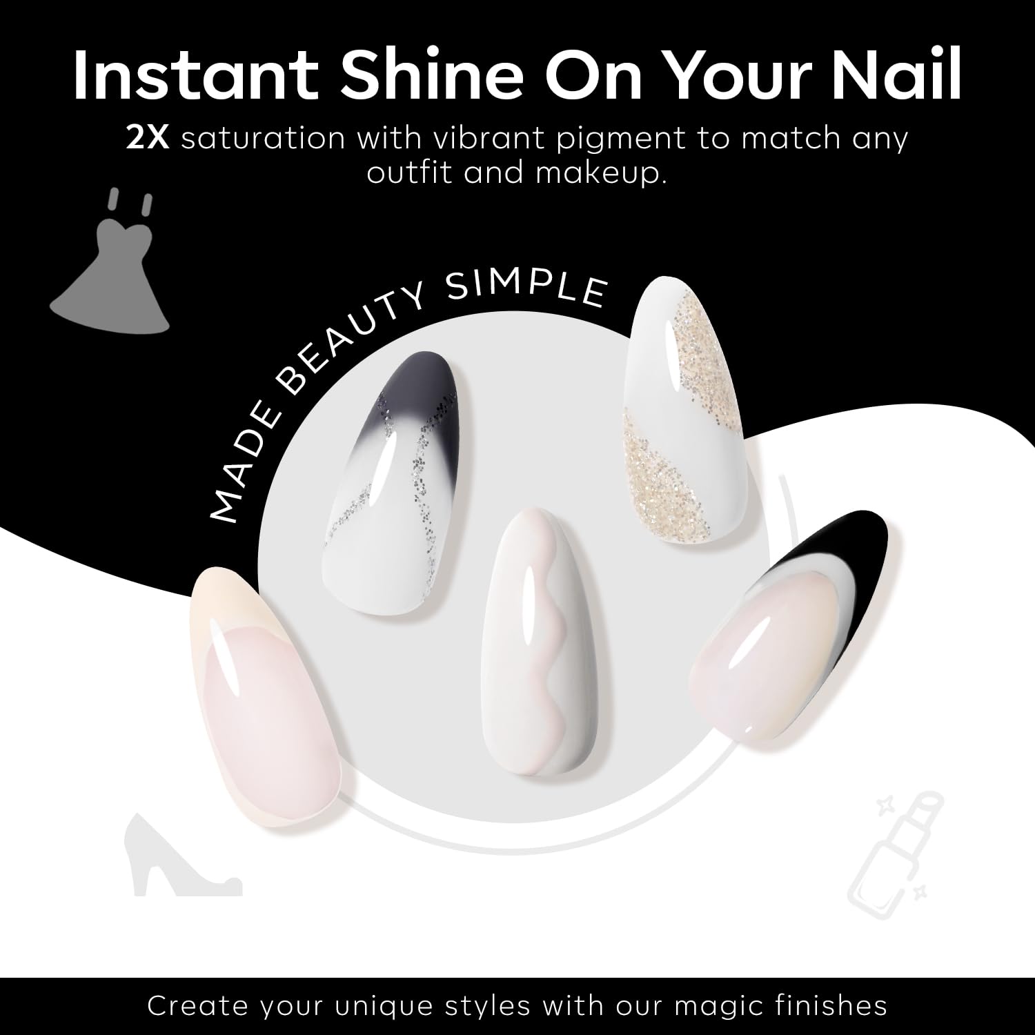 Modelones 6 Colors Gel Nail Polish Set - Black, Milky White, Nude, Gray with Glitter | Soak Off UV LED Nail Kit for DIY Manicure at Home | Perfect for Nail Art, Salon Gifts & Party Looks